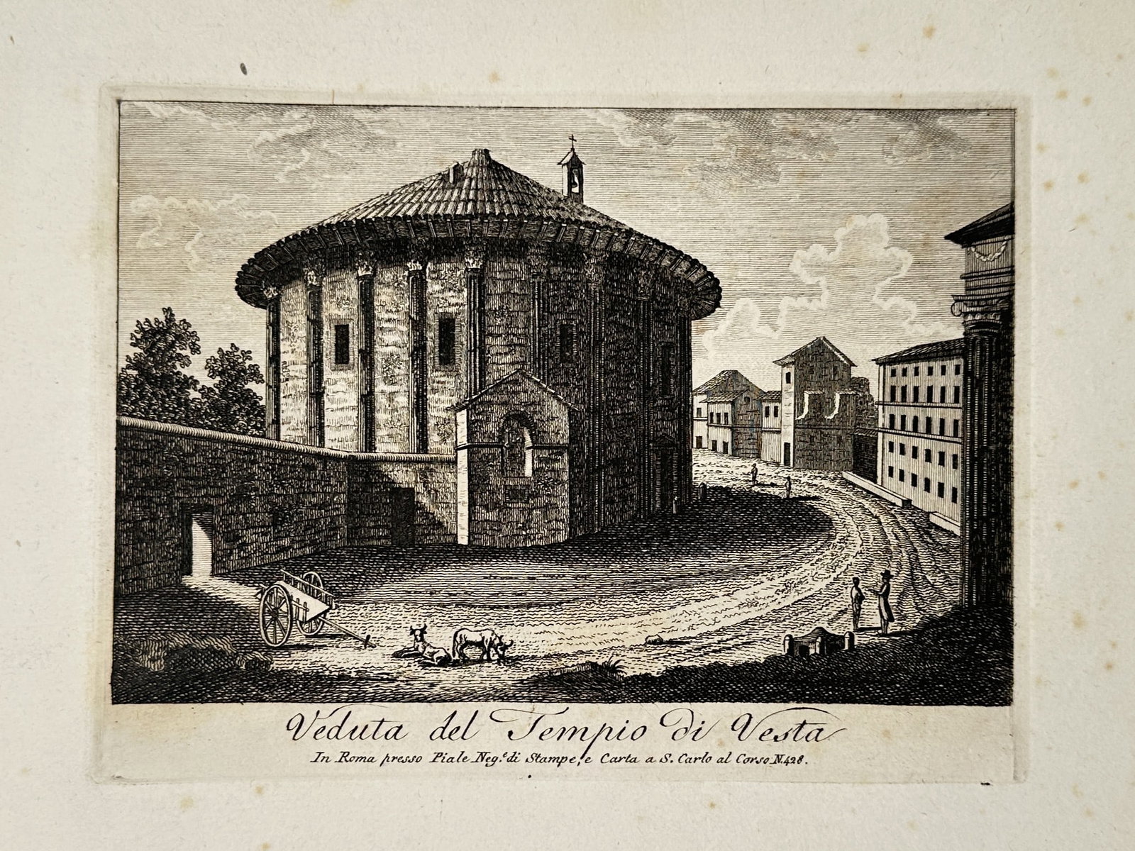 Pietro Parboni (1783-1841) – View of the Temple of Vesta – Etching (1820) (1 of 2)