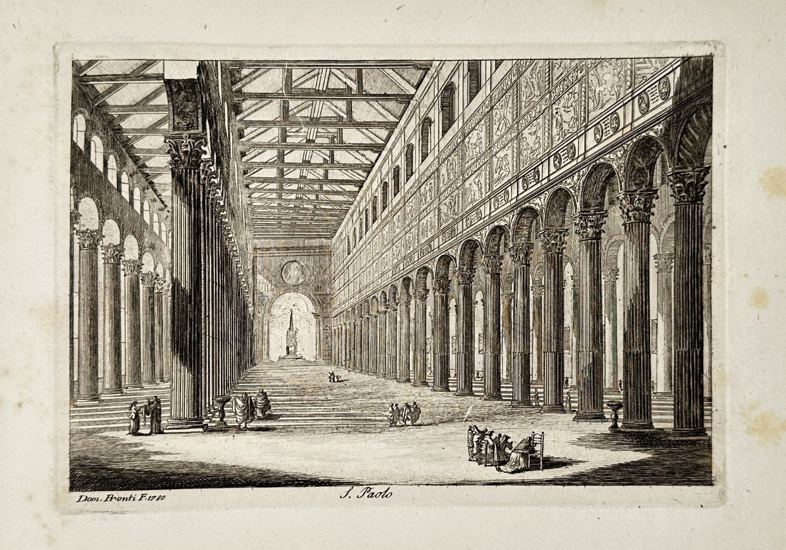 Pietro Parboni (1783-1841) – Interior View of Saint Paul Outside the Walls – Etching (1820) (1 of 2)