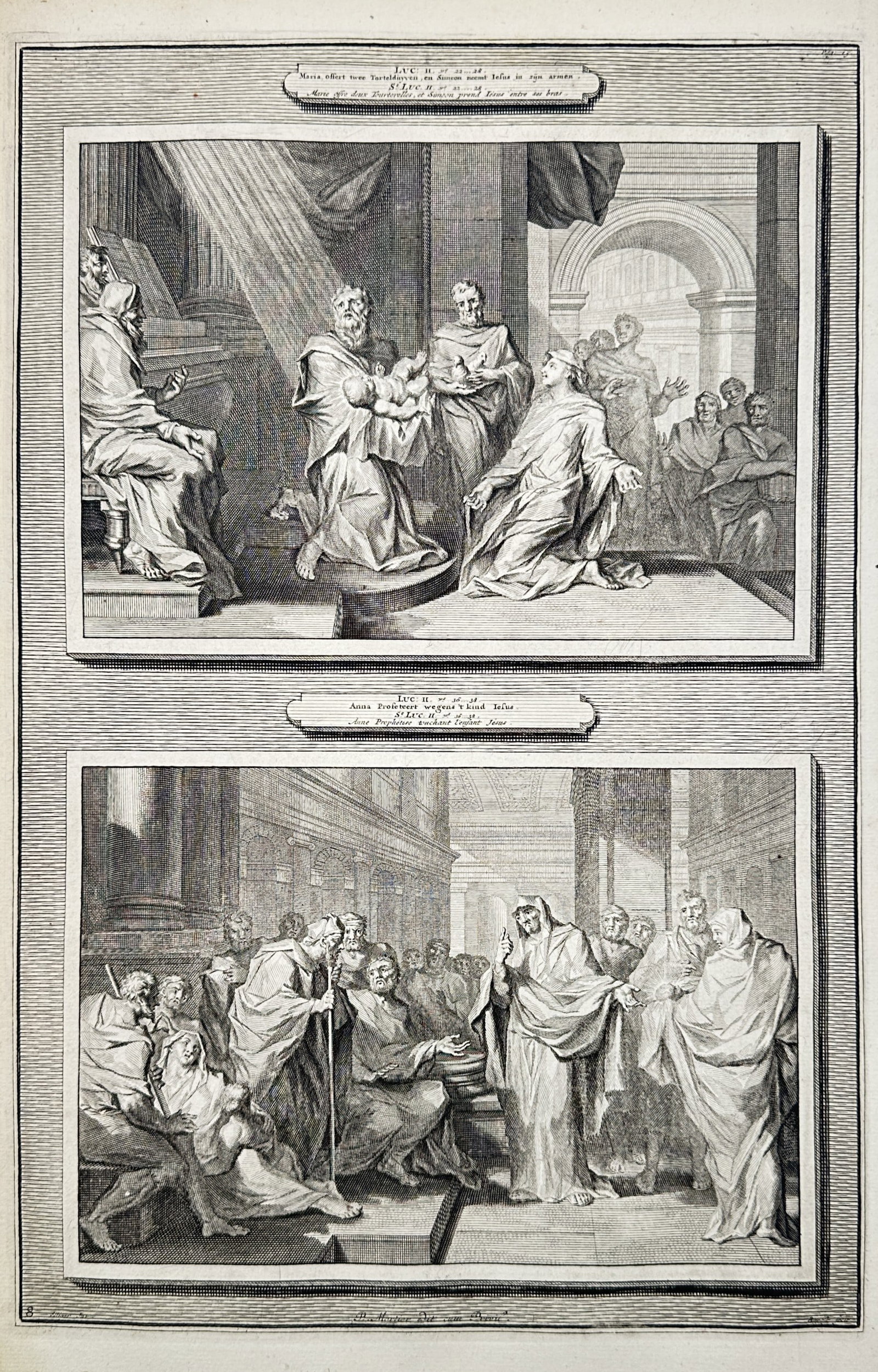 Otto Elliger (1674-1735) – Biblical scenes of the Presentation and the Prophetess – Etching (1 of 2)