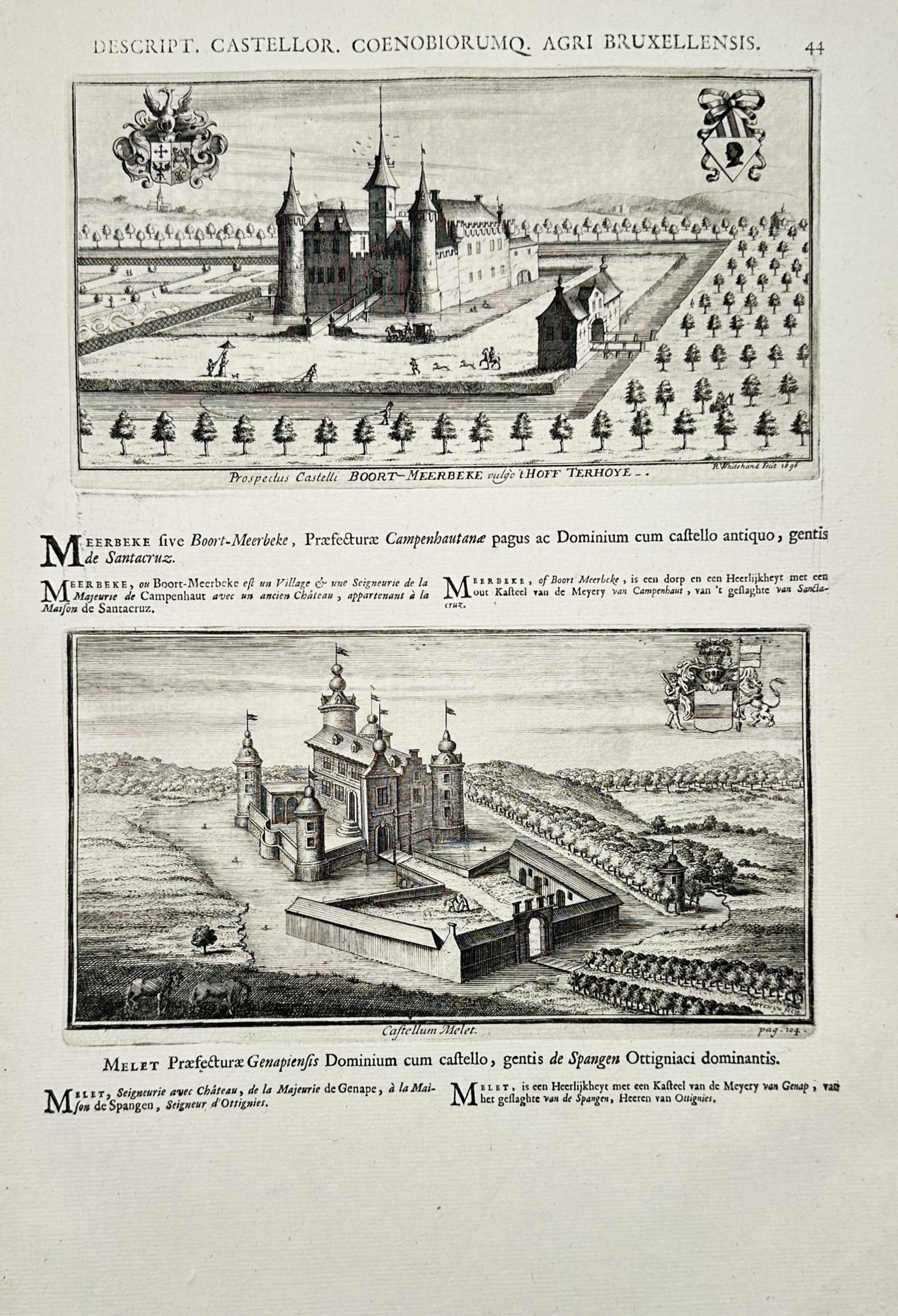 Antonius Sanderus (1586-1664) – Views of Boort-Meerbeke and Melet castles – Etching (1659) (1 of 2)