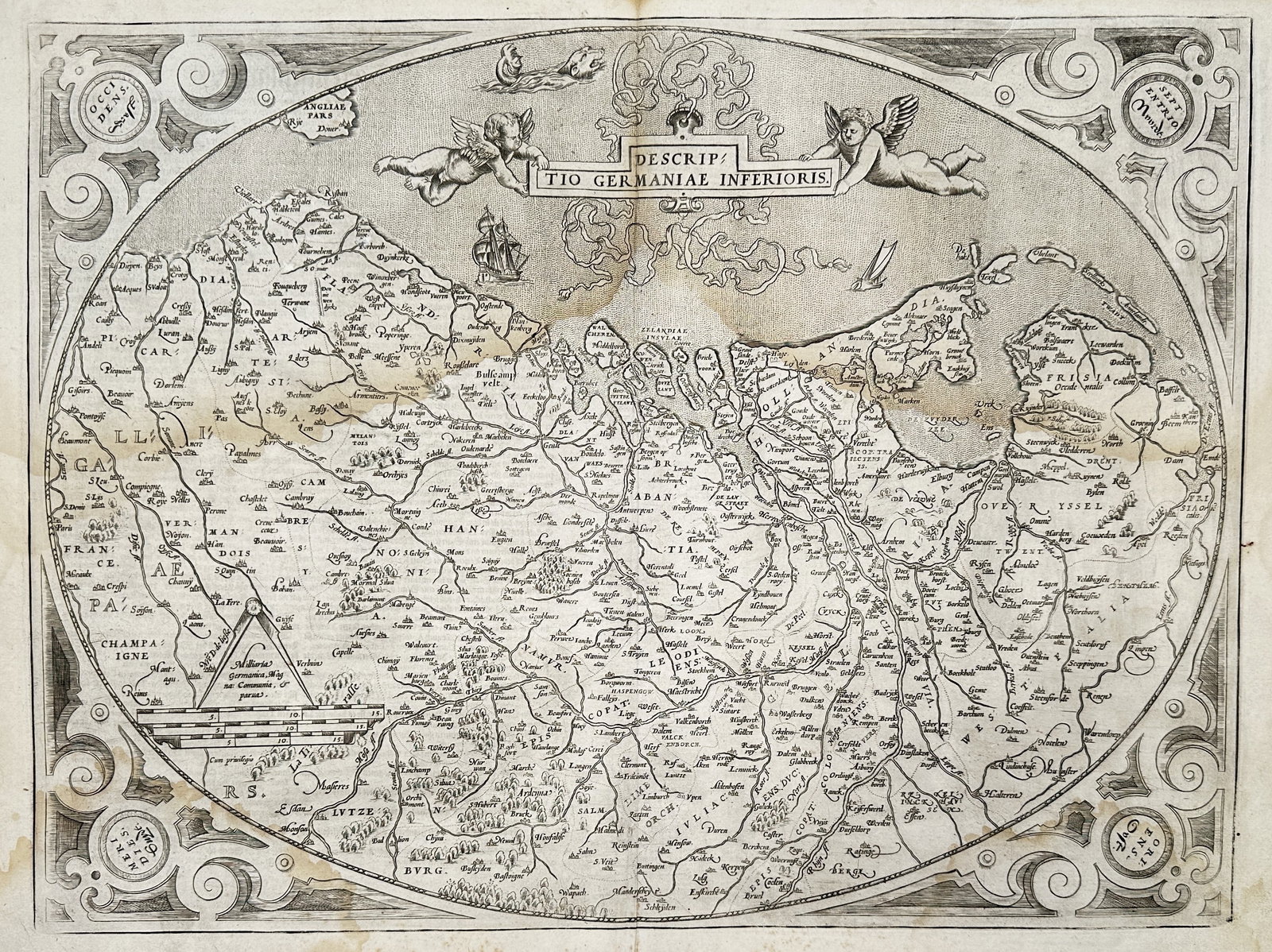 Abraham Ortelius (1527-1598) – Map of Lower Germany – The Netherlands and Belgium – Etching (1 of 3)