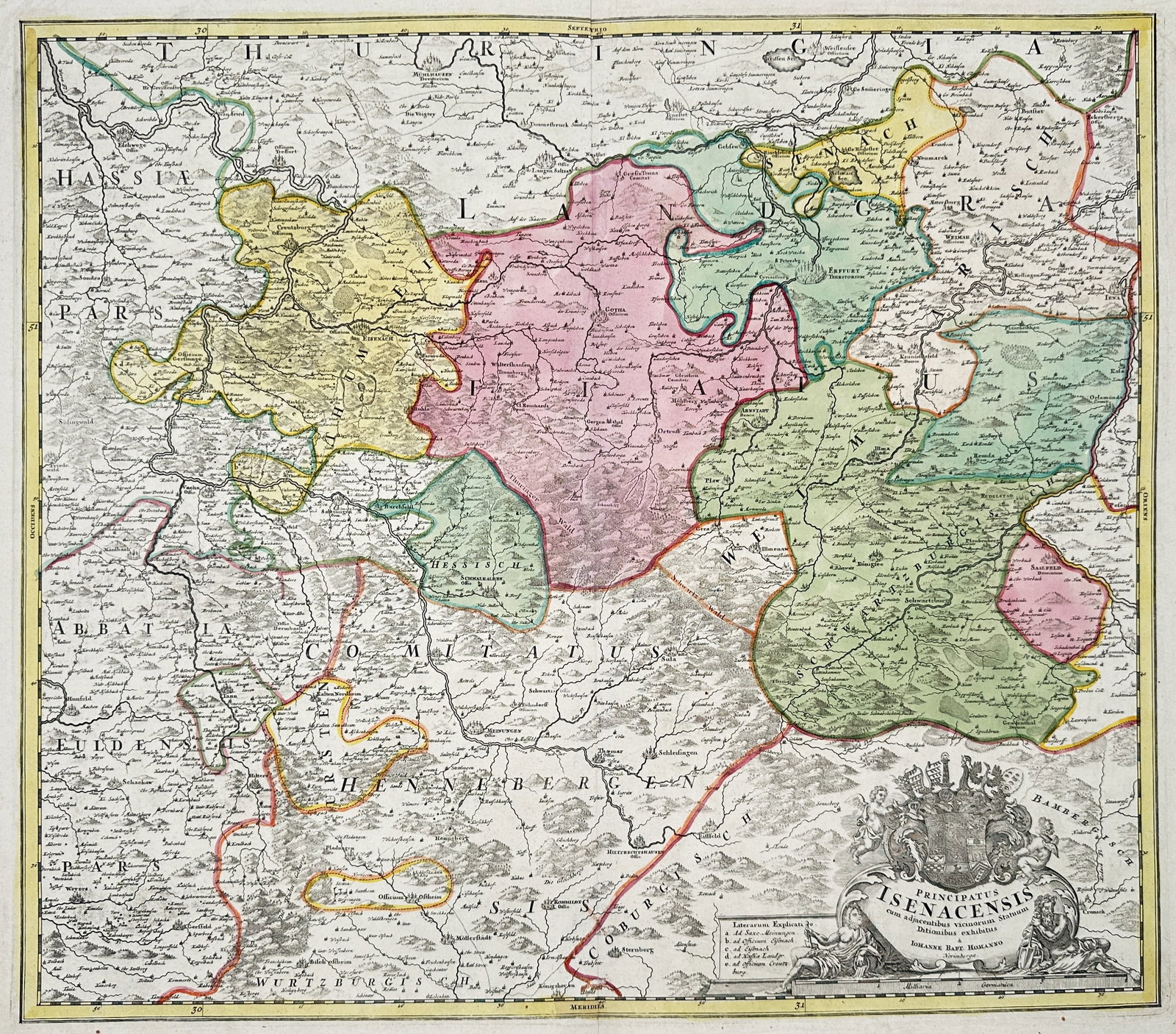 Johann Baptist Homann – Map of the Principality of Eisenach – Germany – Hand-coloured (1 of 2)