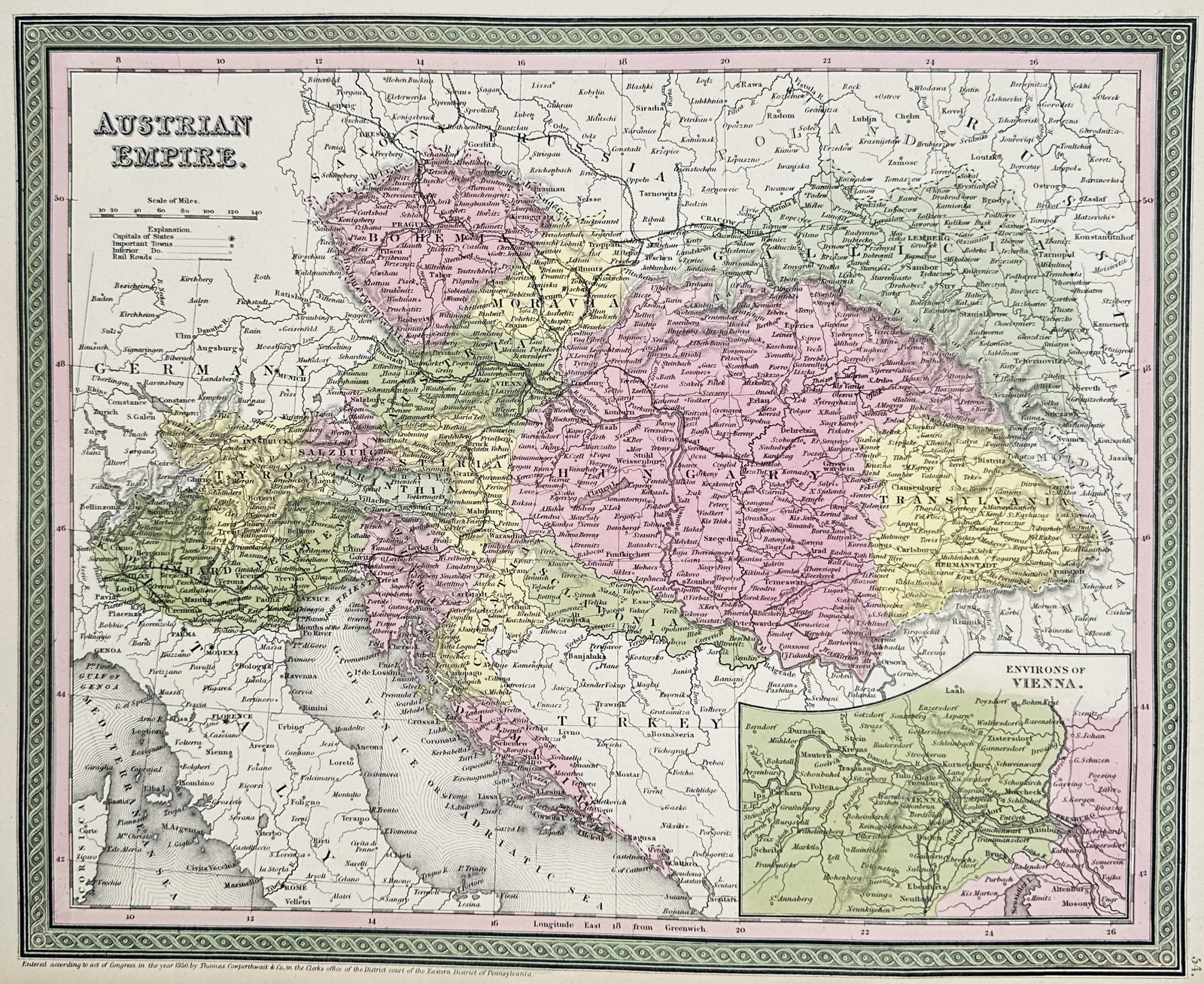 Thomas Cowperthwait – Map of the Austrian Empire – Europe – Hand-coloured engraving (1850) (1 of 2)