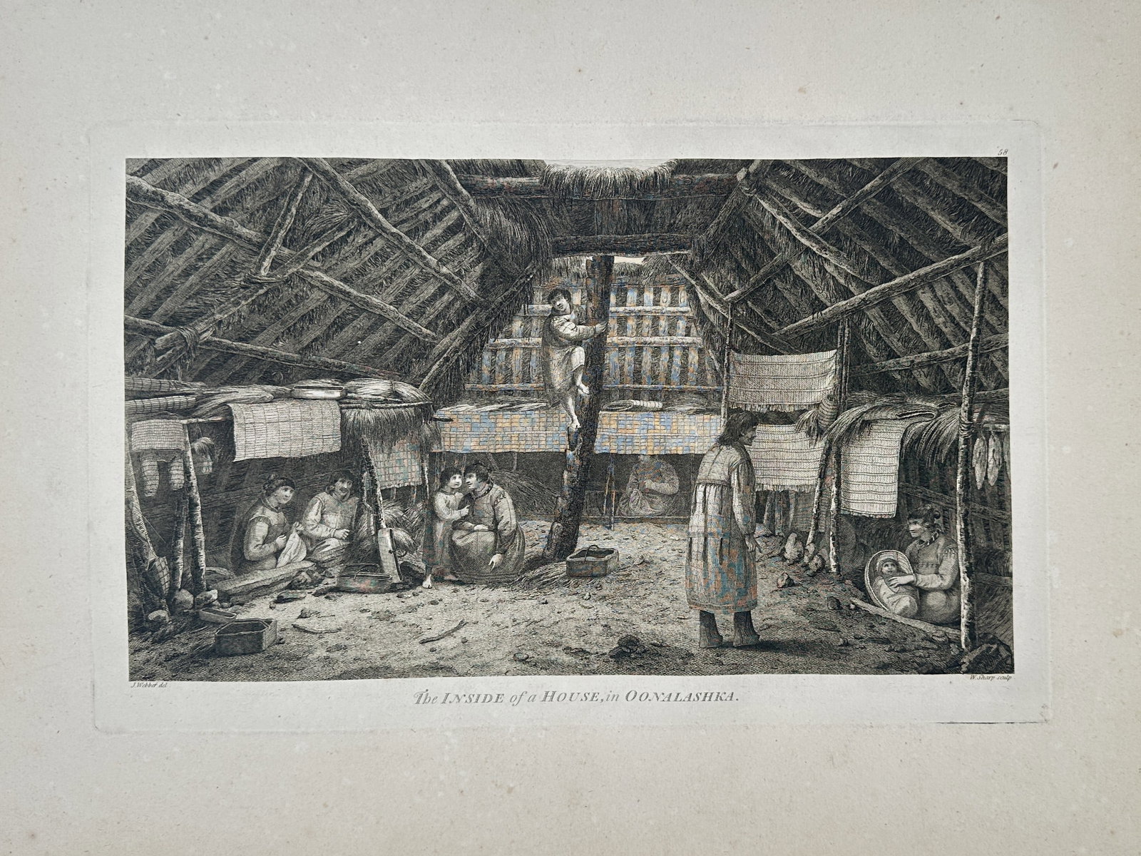 John Webber (1751–1793) – The Inside of a House in Oonalashka – Large Folio Engraving (1784) (1 of 2)