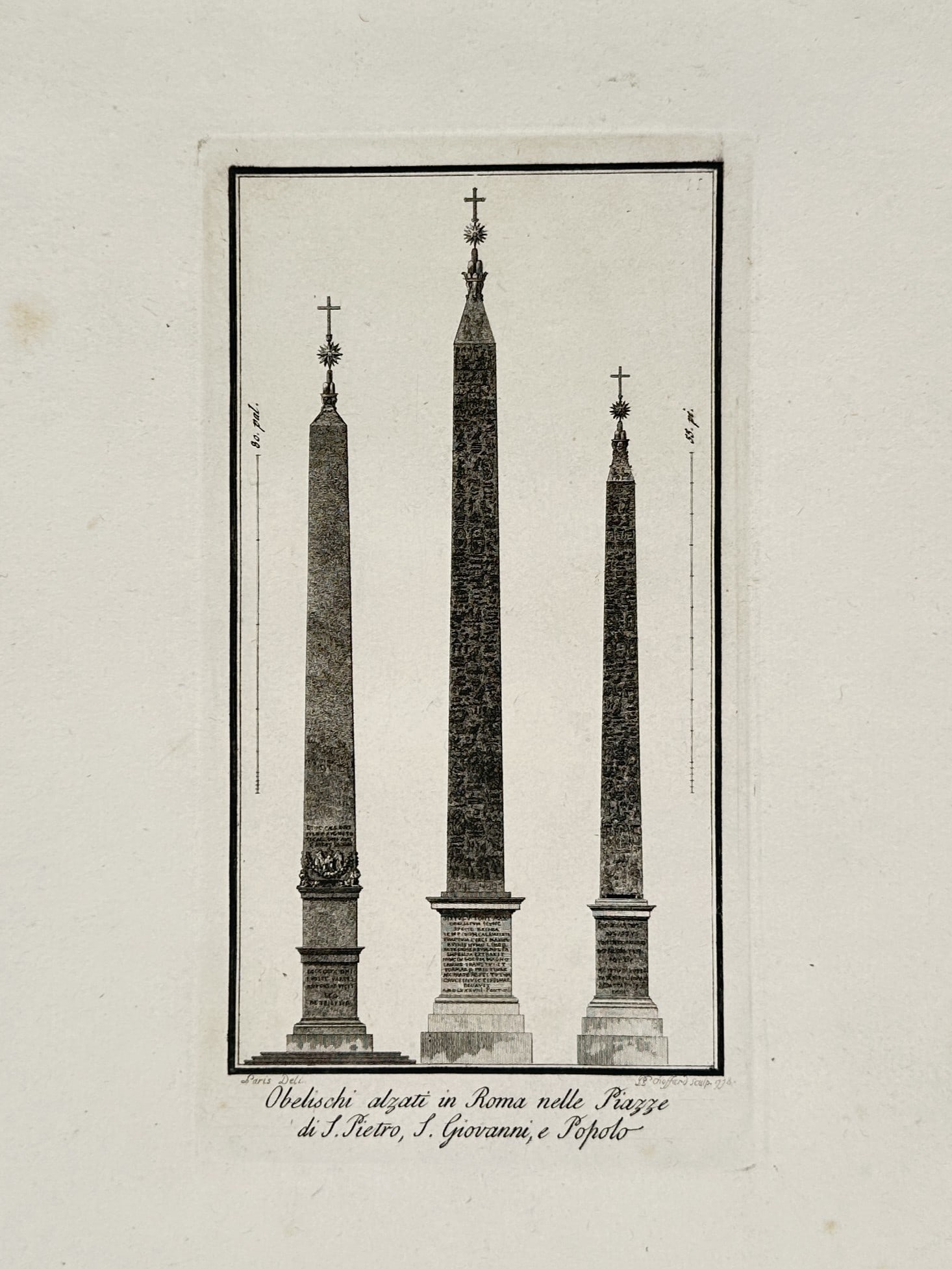 Pietro Parboni – View of the obelisks in Rome – Etching (1820) (1 of 2)