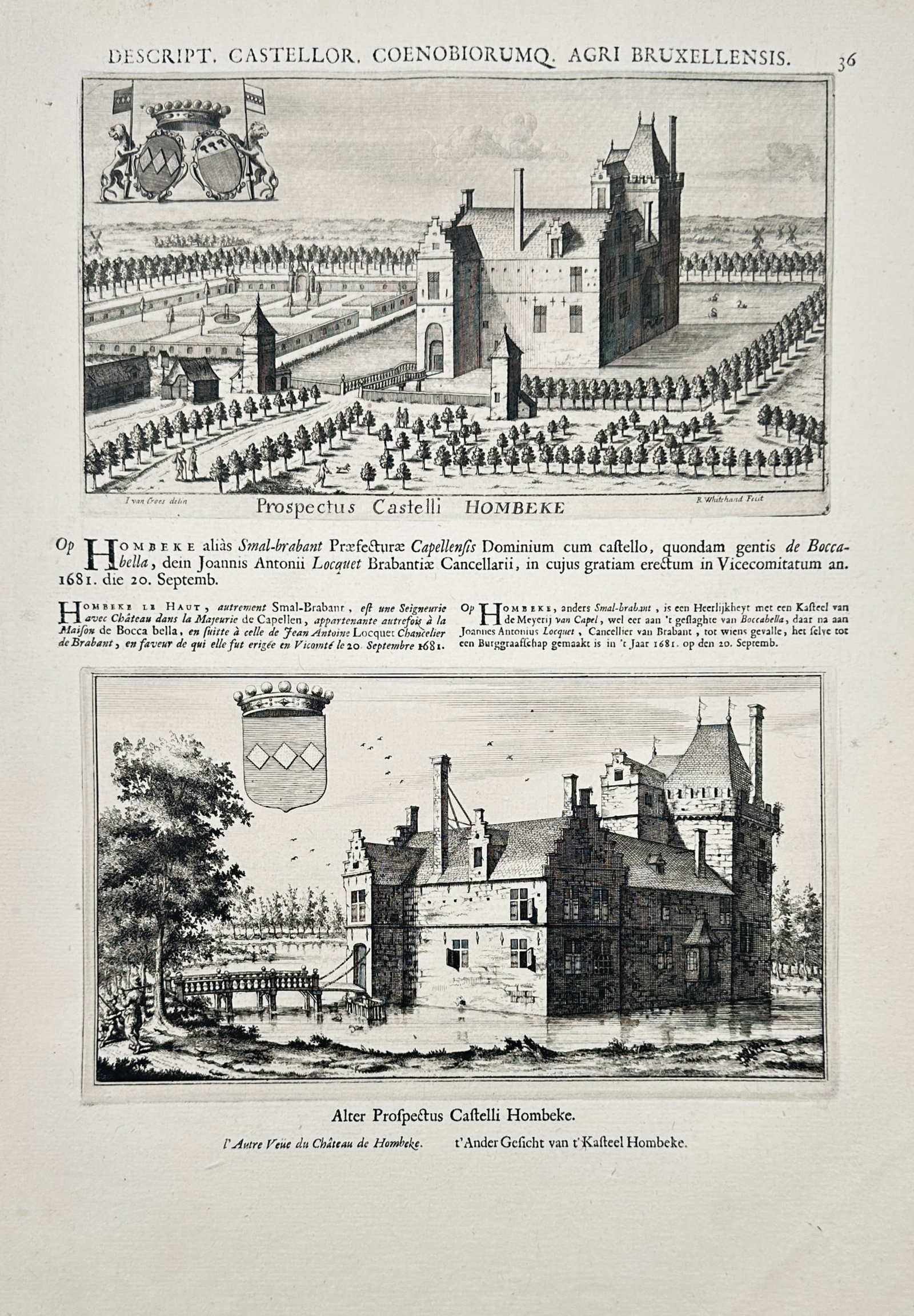 Antonius Sanderus (1586-1664) – View of the Castle of Hombeke – Etching (1659) (1 of 2)