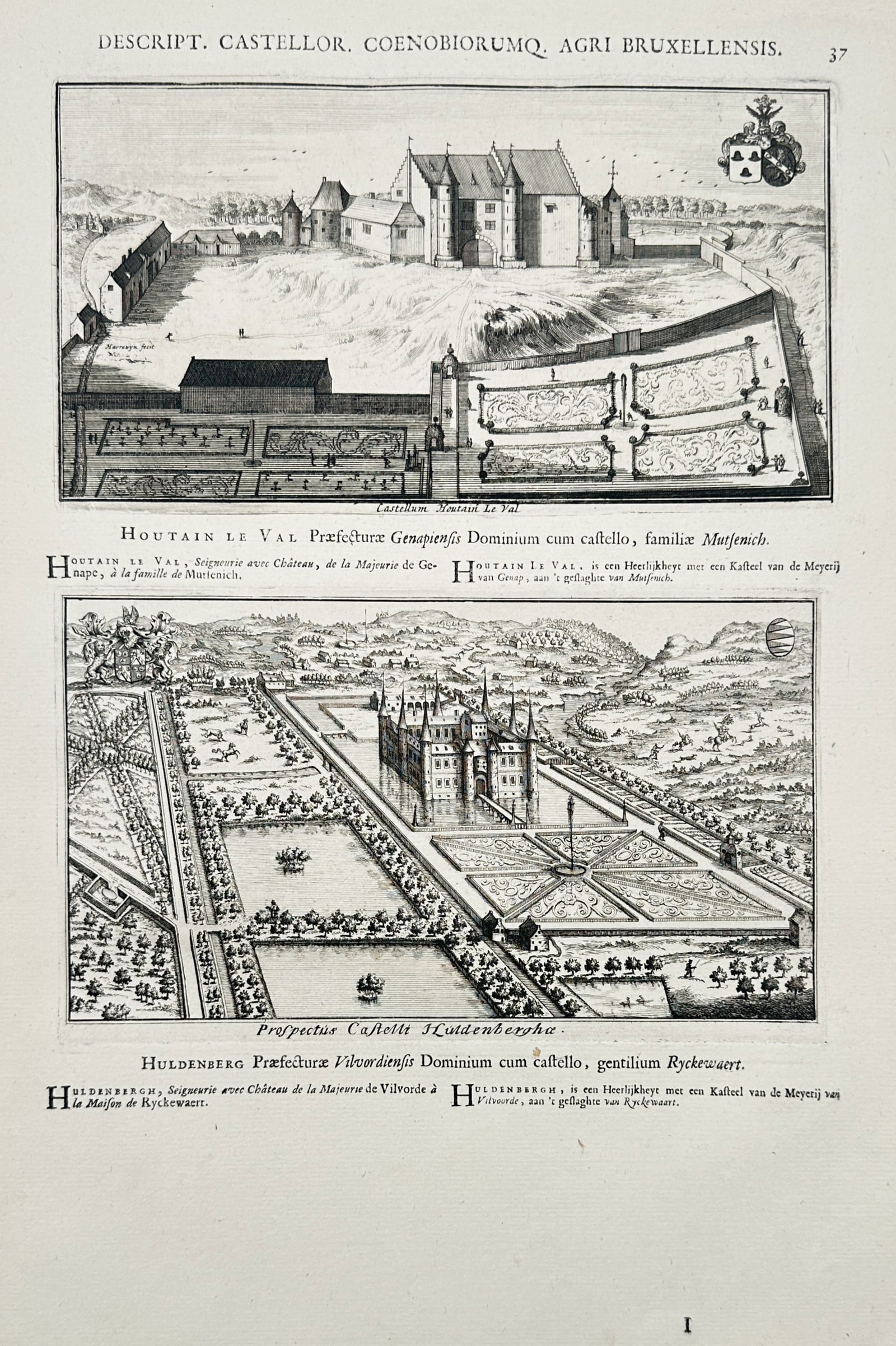 Antonius Sanderus (1586-1664) – View of the Castles of Houtain le Val and Huldenberg – Etching (1 of 2)