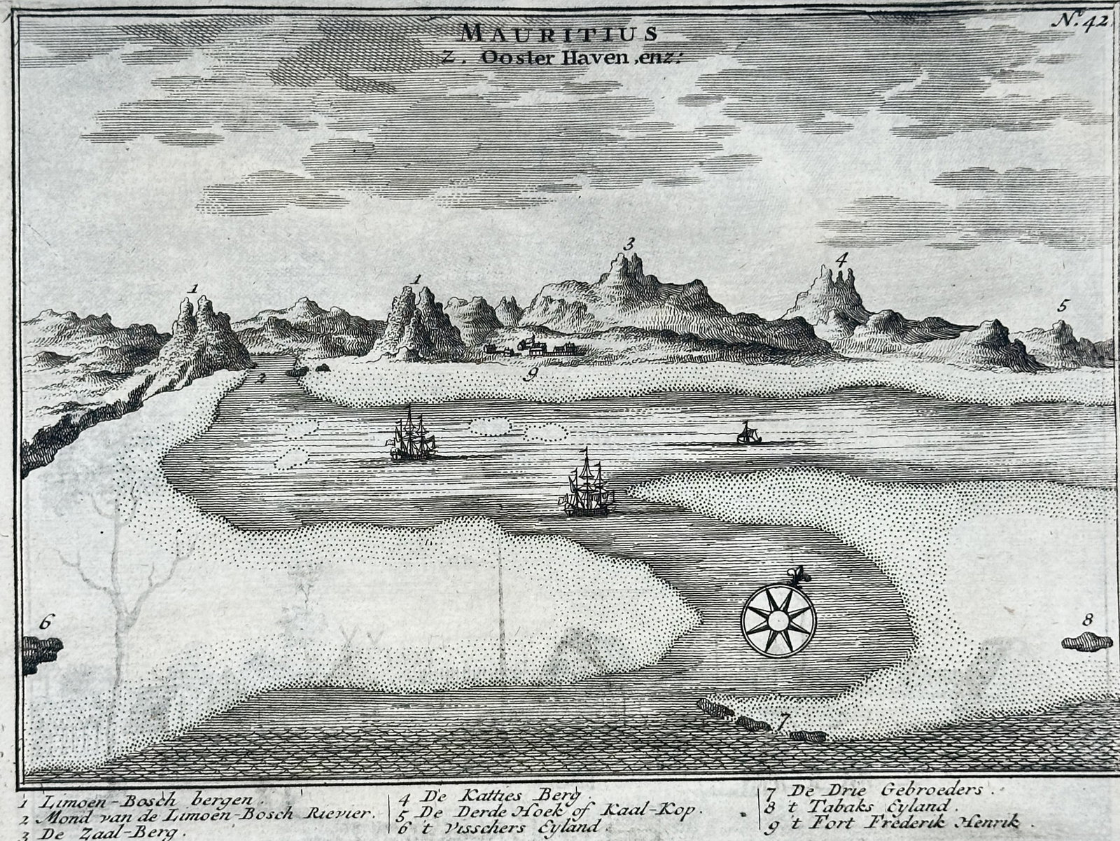 Francois Valentijn – View of the Eastern Harbor of Mauritius – Etching (1724-1726) (1 of 3)