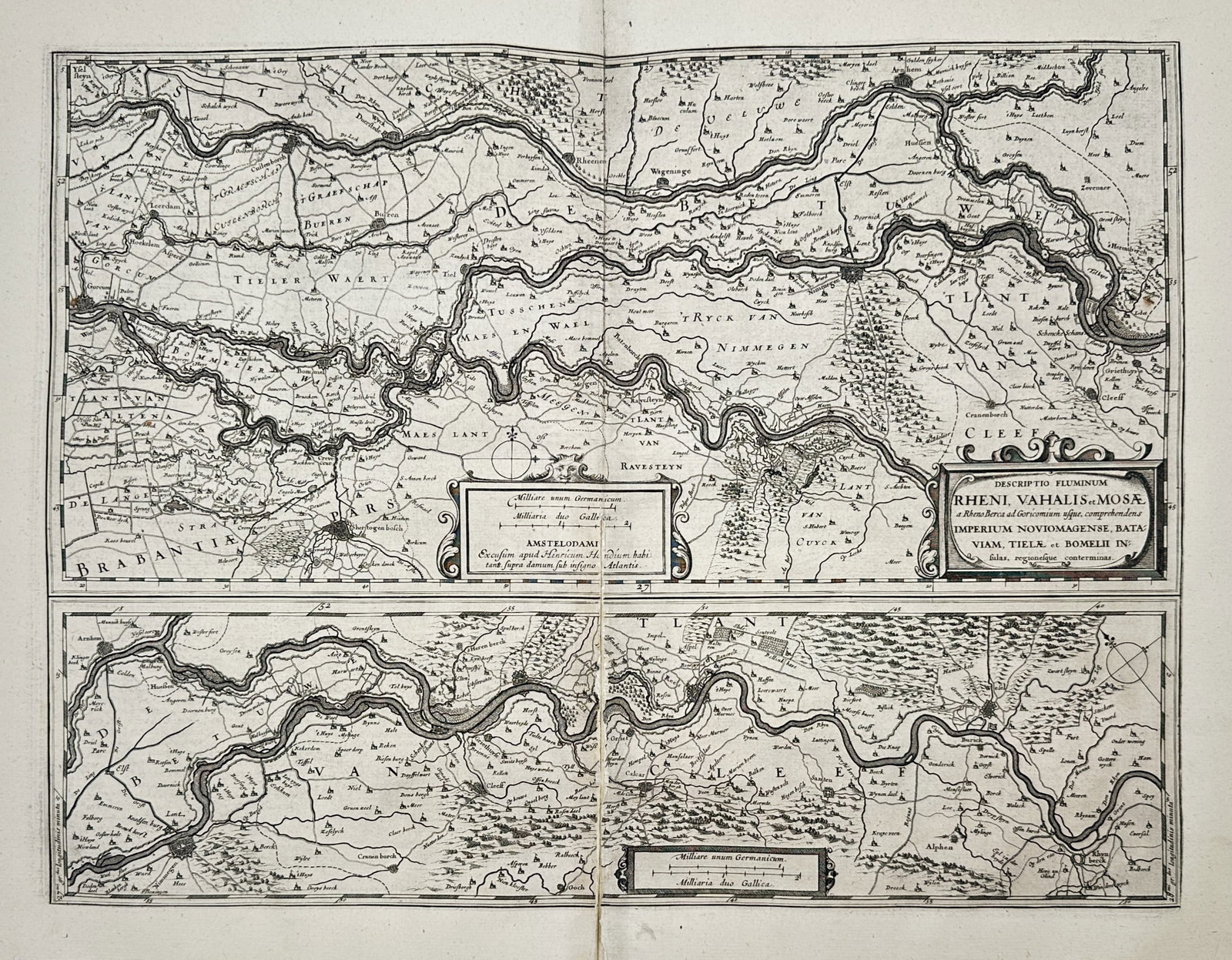 Gerard Mercator (1512–1594) – Map of the Rhine, Waal, and Meuse Rivers – Etching (1606–1630) (1 of 3)
