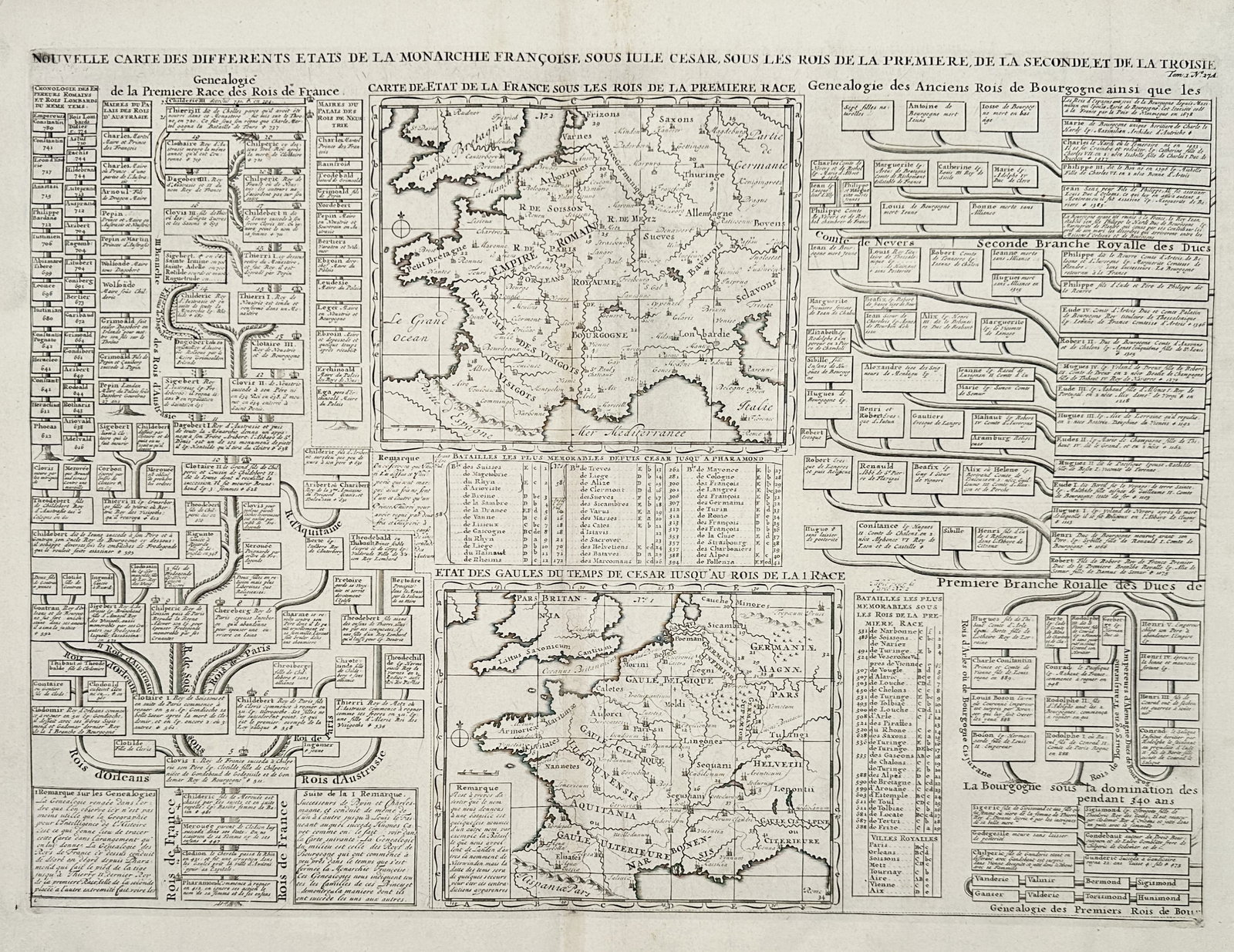Henri Abraham Chatelain – Historical Map and Genealogy of the French Monarchy – Etching (1 of 3)