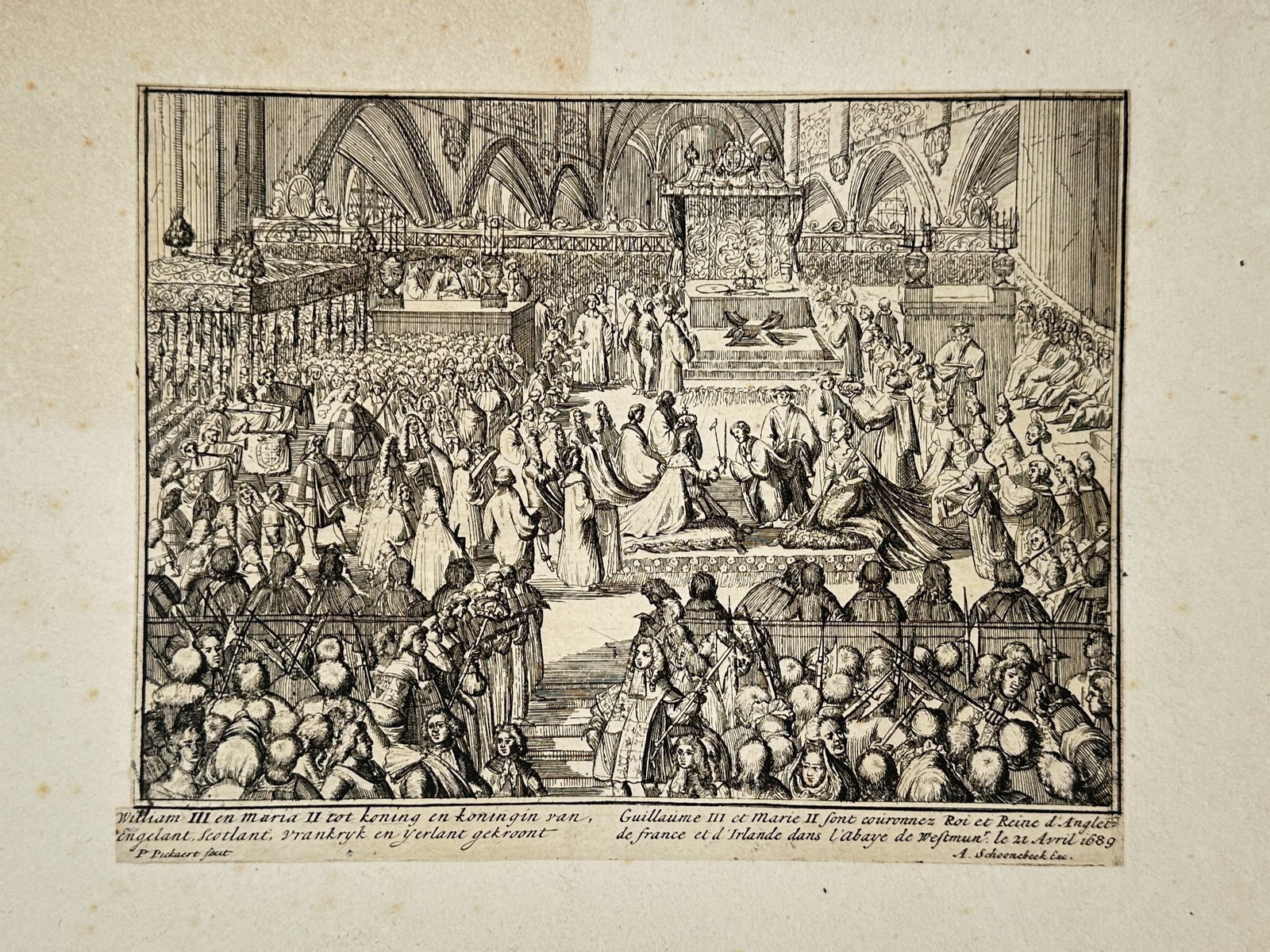 Adriaan Schoonebeek (1658–1705) – Coronation of William III and Mary II – Etching (1689) (1 of 2)