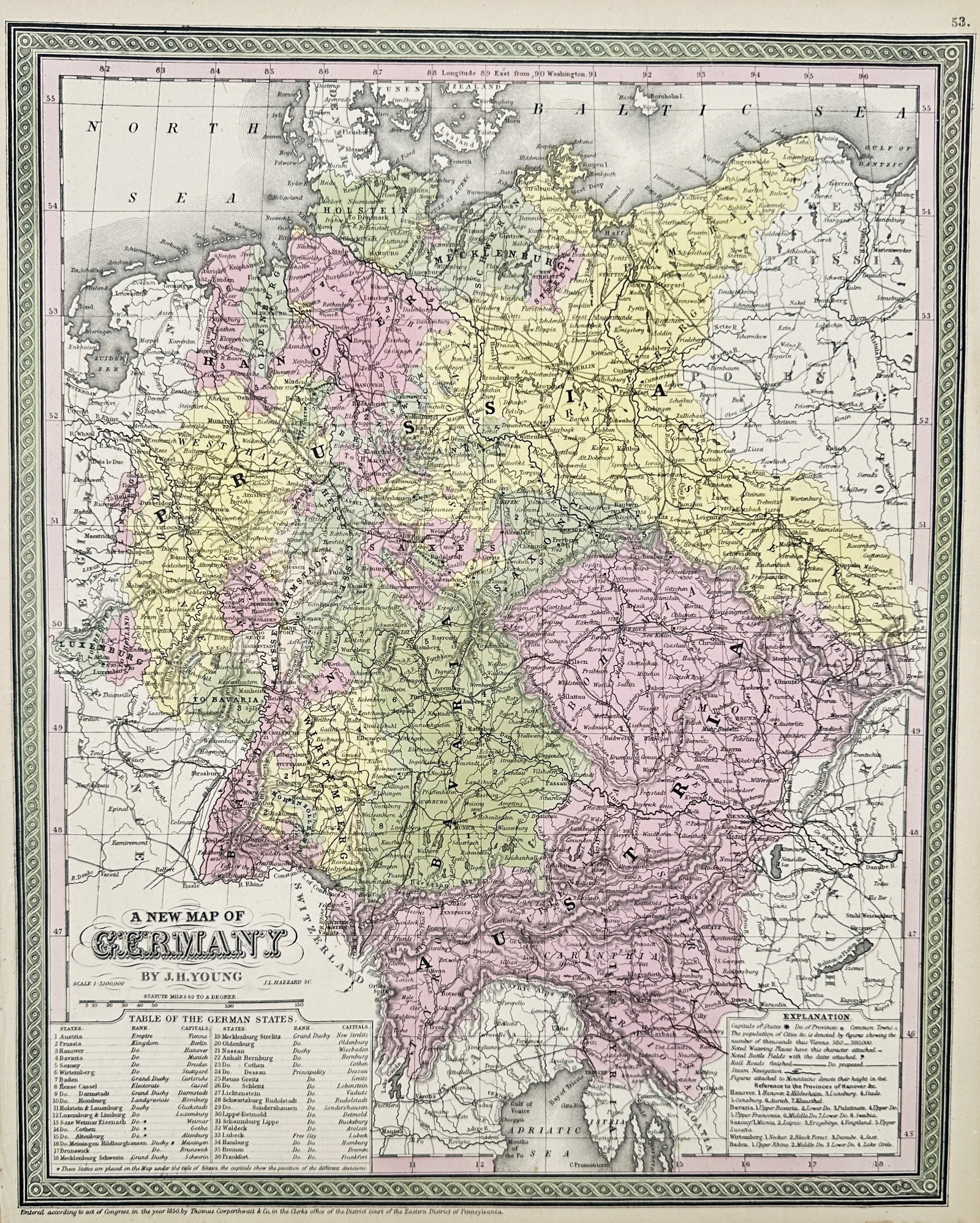Thomas Cowperthwait (1790–1858) – Map of Germany – Central Europe – Hand-coloured engraving (1 of 2)