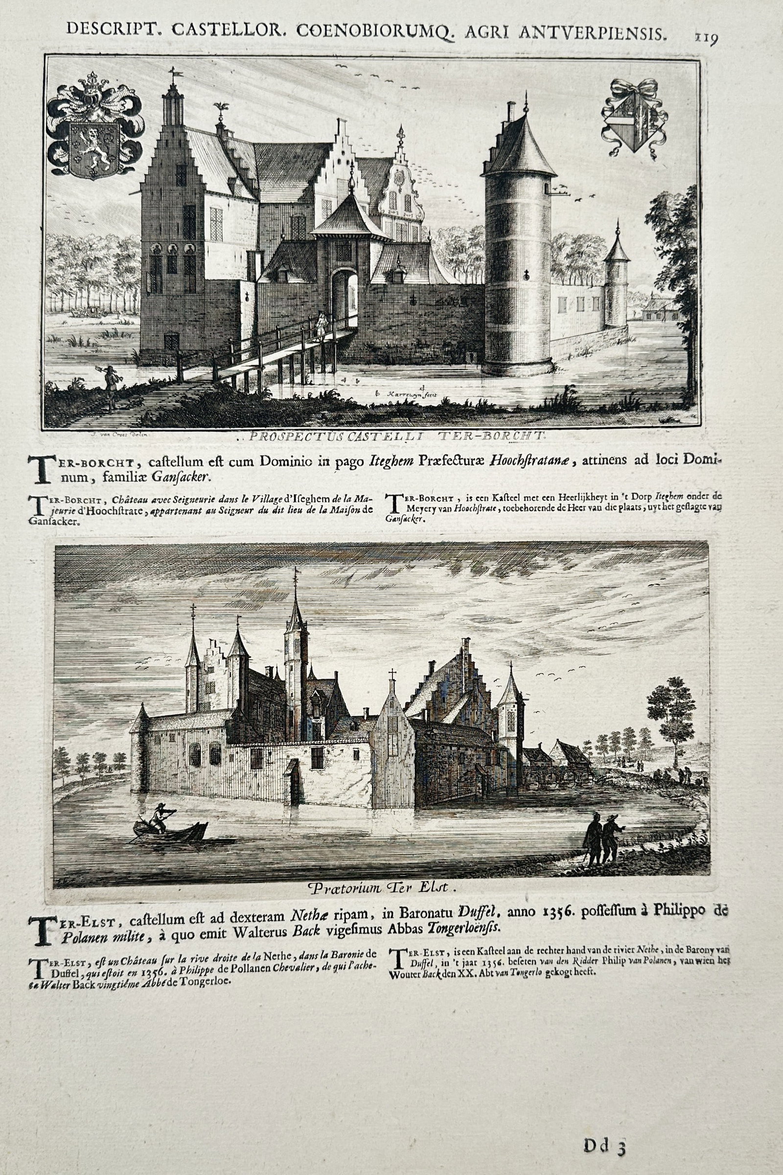 Jacob Le Roy – View of Ter Borcht Castle and Ter Elst Castle – Copper Engraving (1694–1700) (1 of 2)
