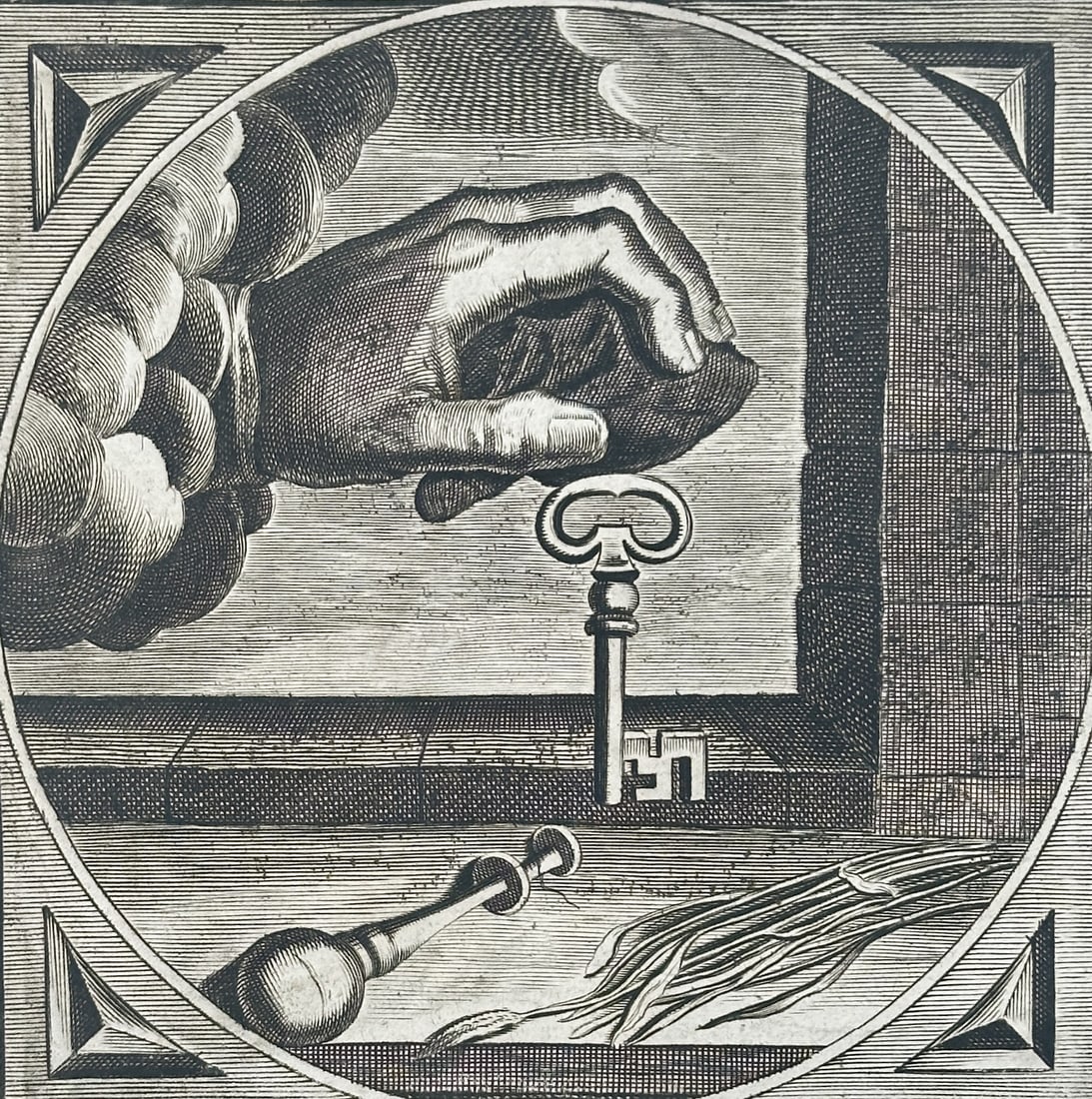 Jacob Cats (1577–1660) – Emblem of the Magnet and the Key – Engraving (1627) (1 of 3)