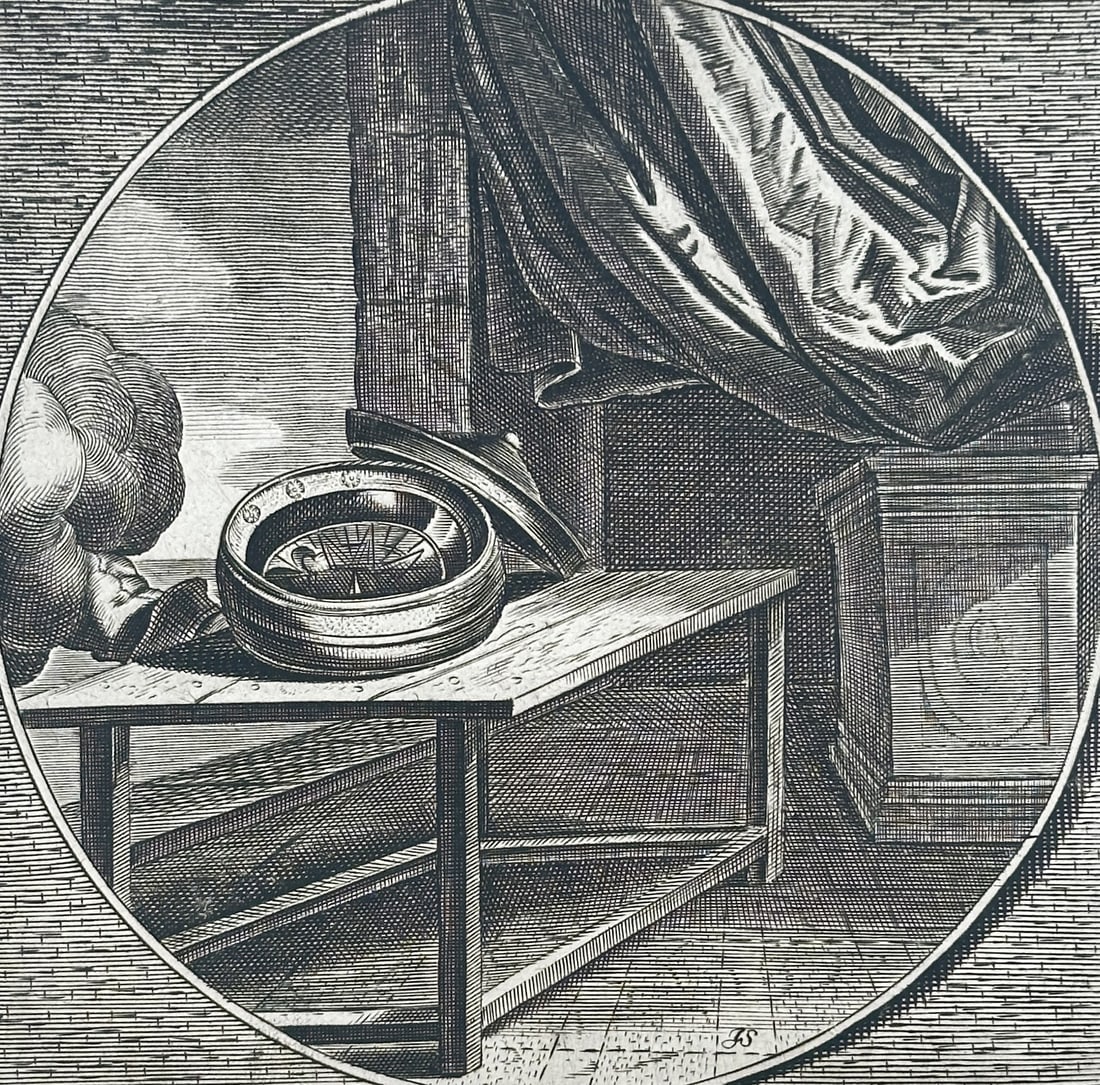 Jacob Cats (1577–1660) – Emblem of the Compass on a Table – Engraving (1627) (1 of 3)