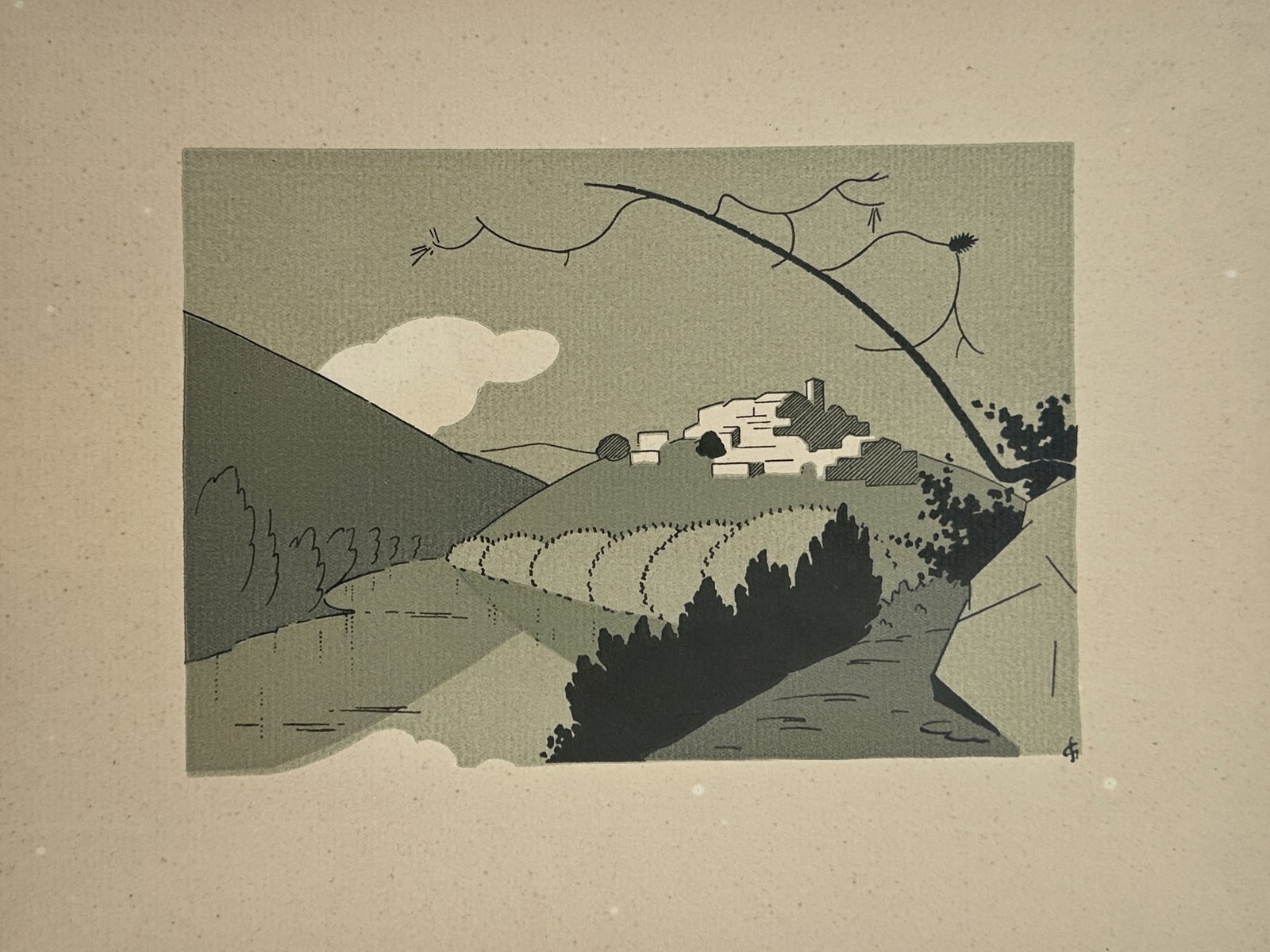Gaston-Stéphane (20th Century) – View of a French Village by a River – Lithograph (20th (1 of 2)