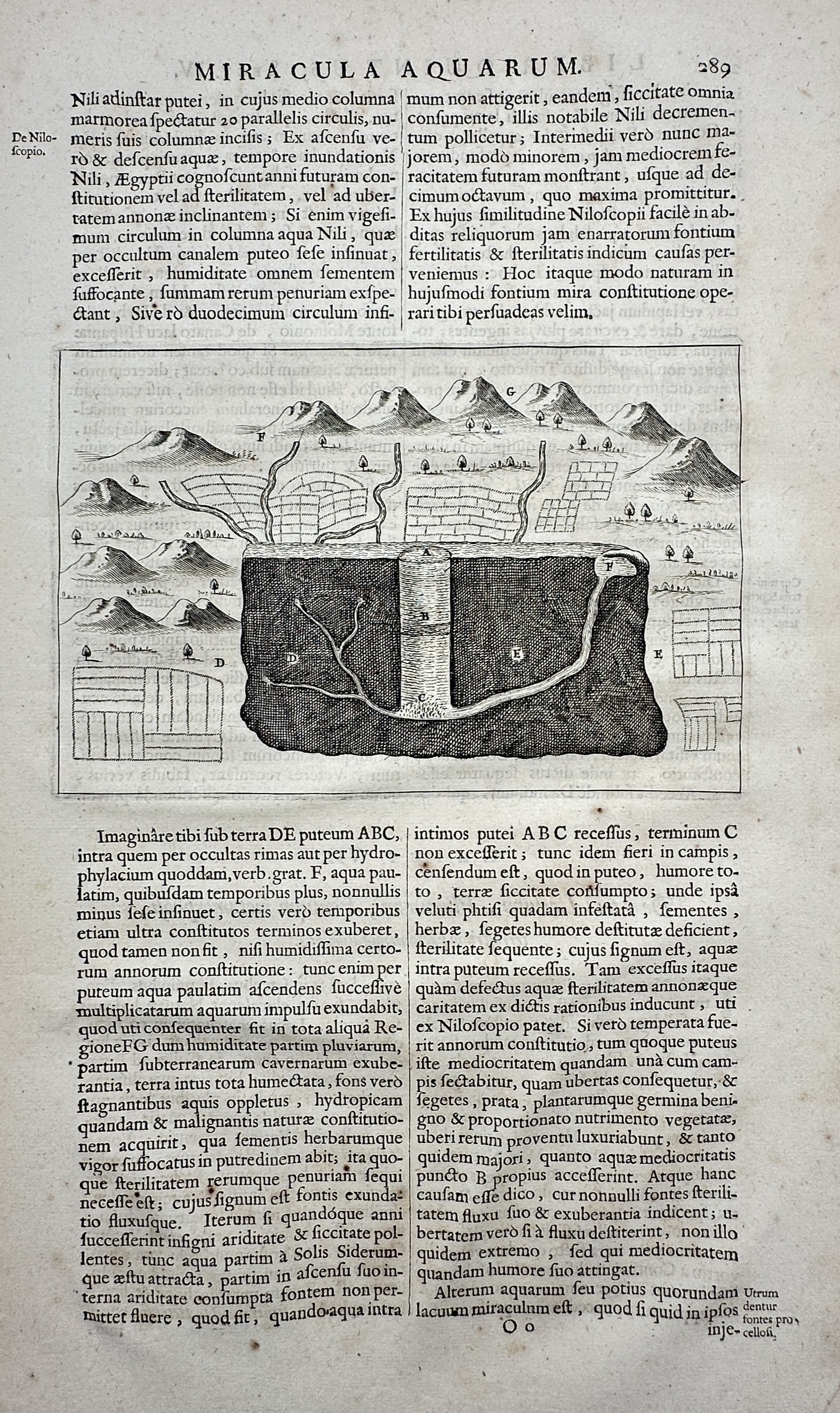 Athanasius Kircher (1601–1680) – Hydrogeological study of mountain springs and wells – Etching (1 of 2)