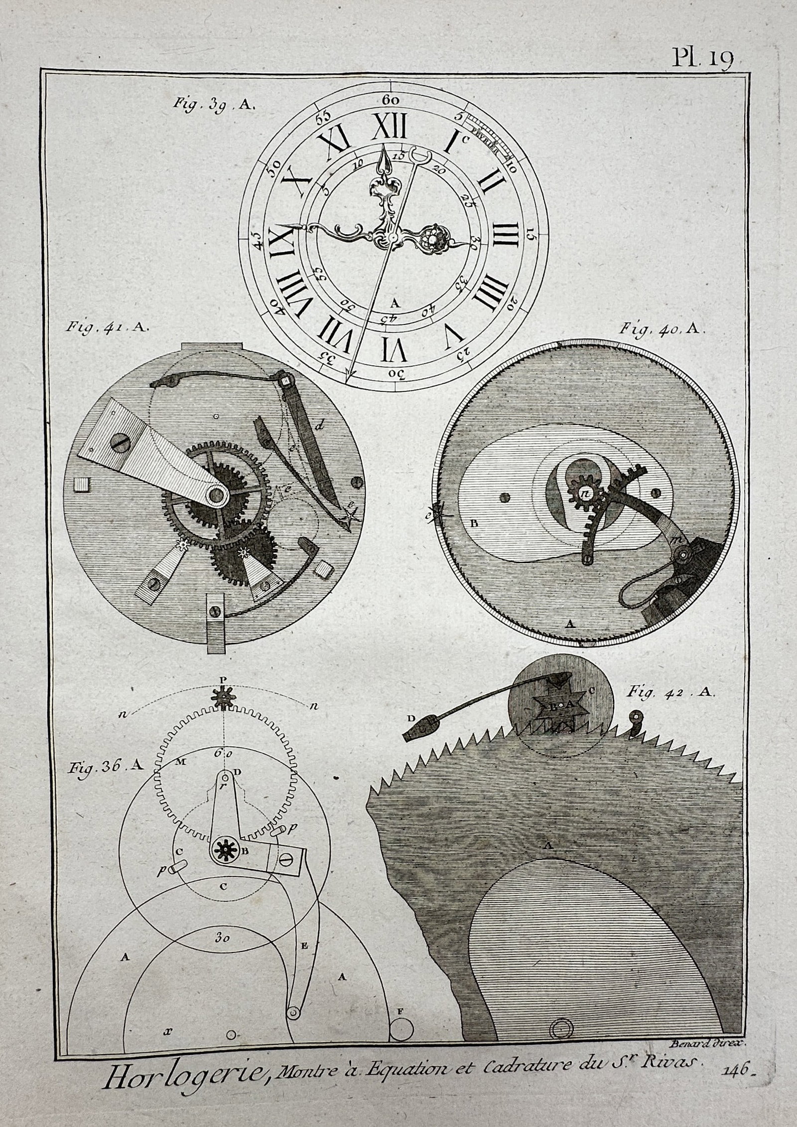 Robert Benard (1734–1777) – Study of Equation Clock Movements – Engraving (c. 1770) (1 of 2)
