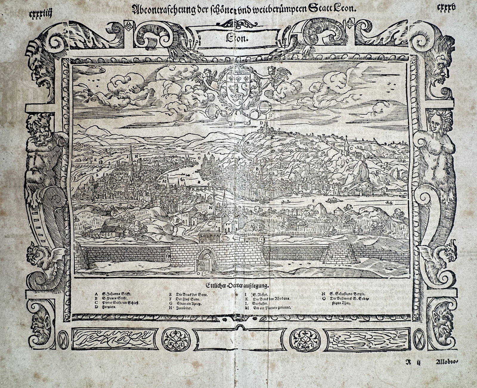 Sebastian Münster (1488–1552) – Map of Lyon – France – Woodcut (1550) (1 of 2)