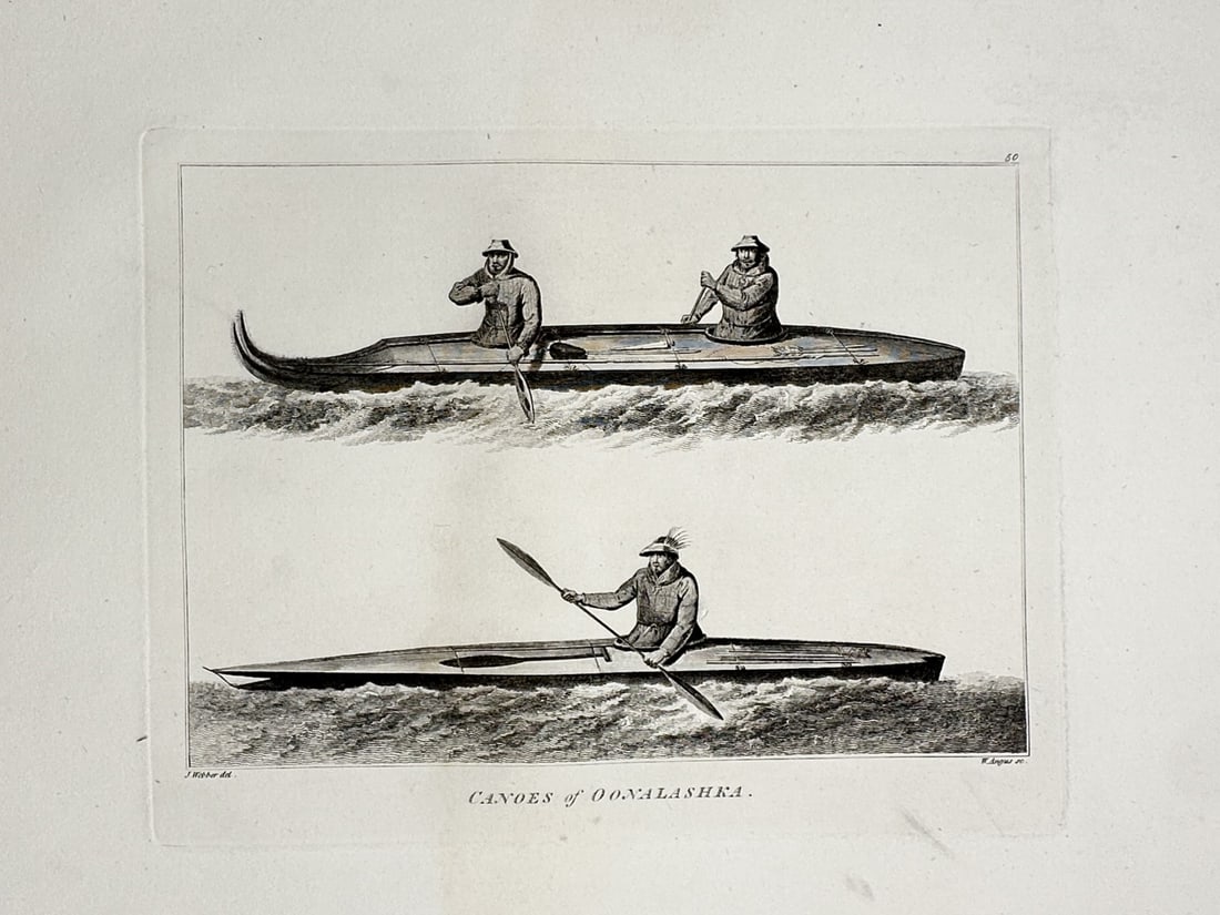 John Webber (1751-1793) – View of Canoes of Oonalashka – Engraving (1784) (1 of 2)