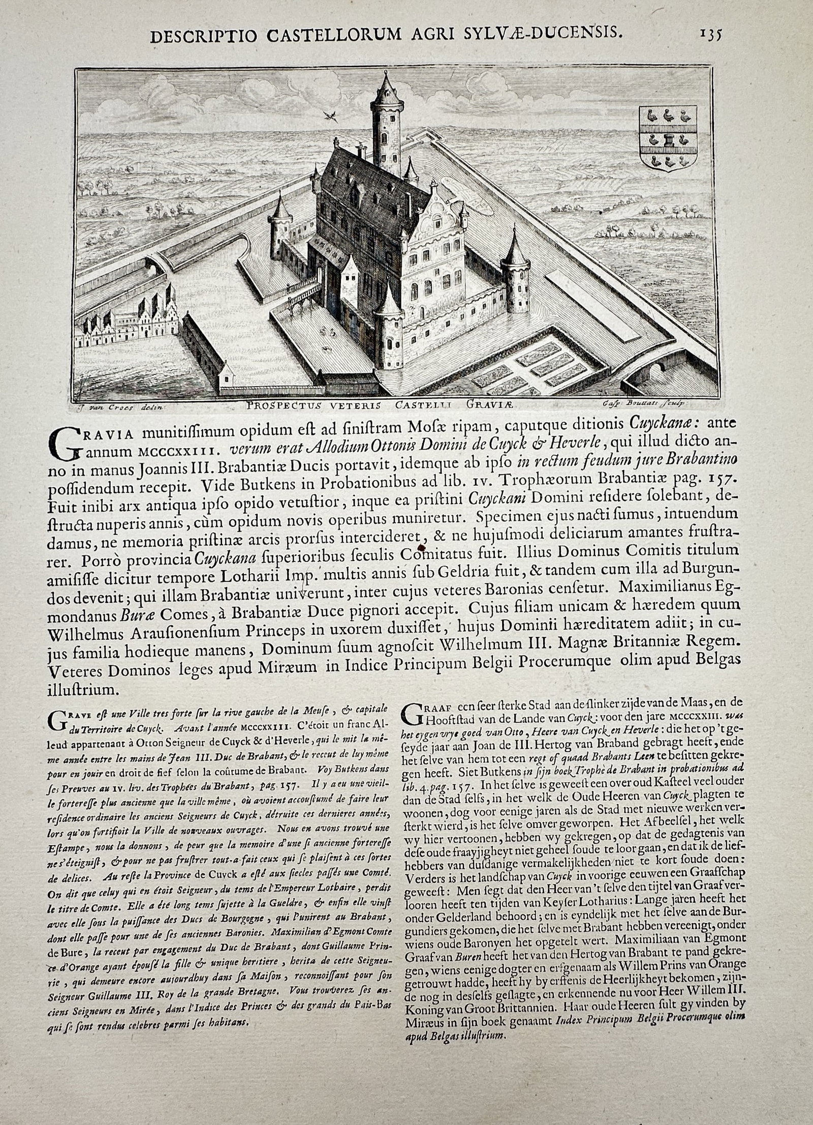Jacques Le Roy – View of the Castle of Heukelom – Engraving (Late 17th – Early 18th Century) (1 of 2)