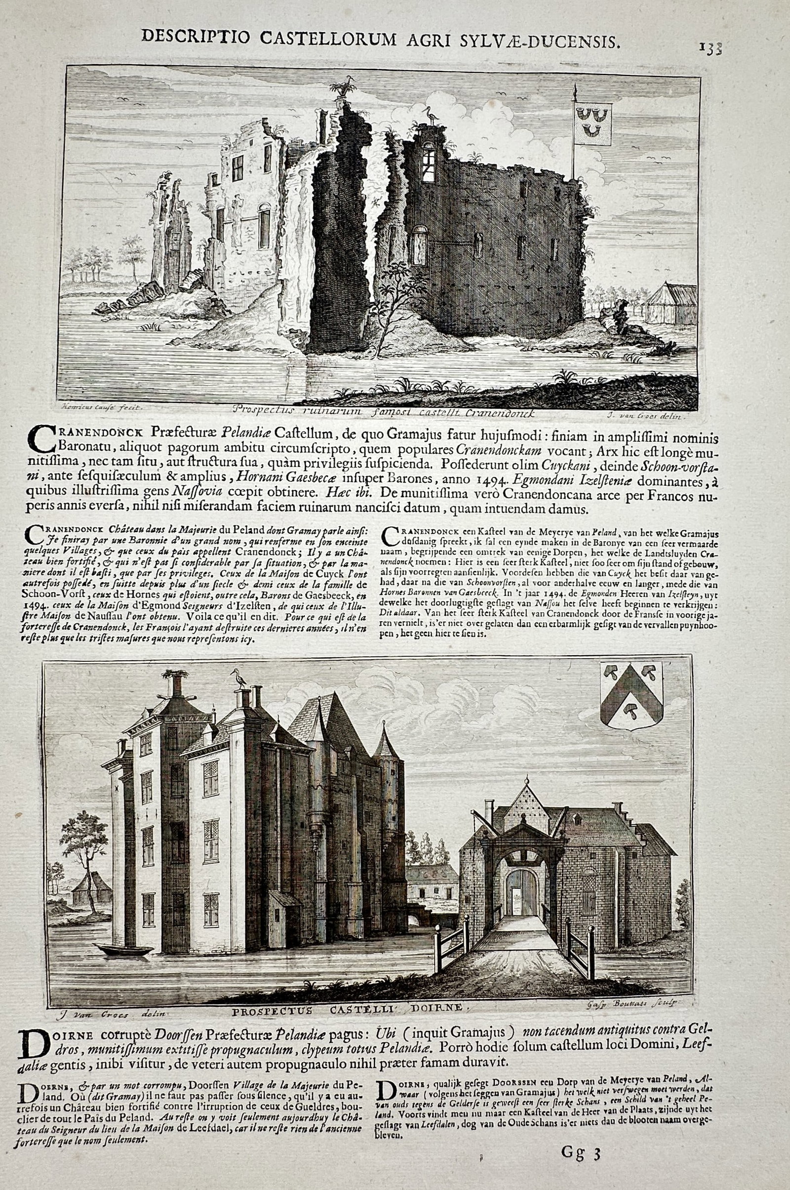 Jacques Le Roy – View of the Ruined Castle of Cranendonck and the Castle of Doirne – Engraving (1 of 2)