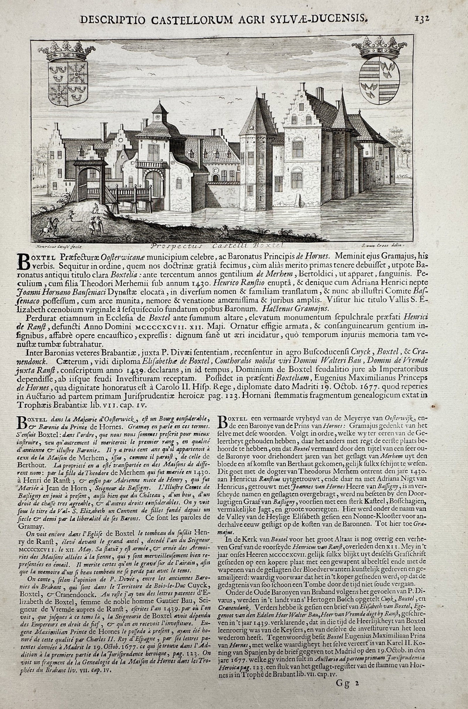 Jacques Le Roy – View of the Castle of Boxtel – Engraving (Late 17th – Early 18th Century) (1 of 2)