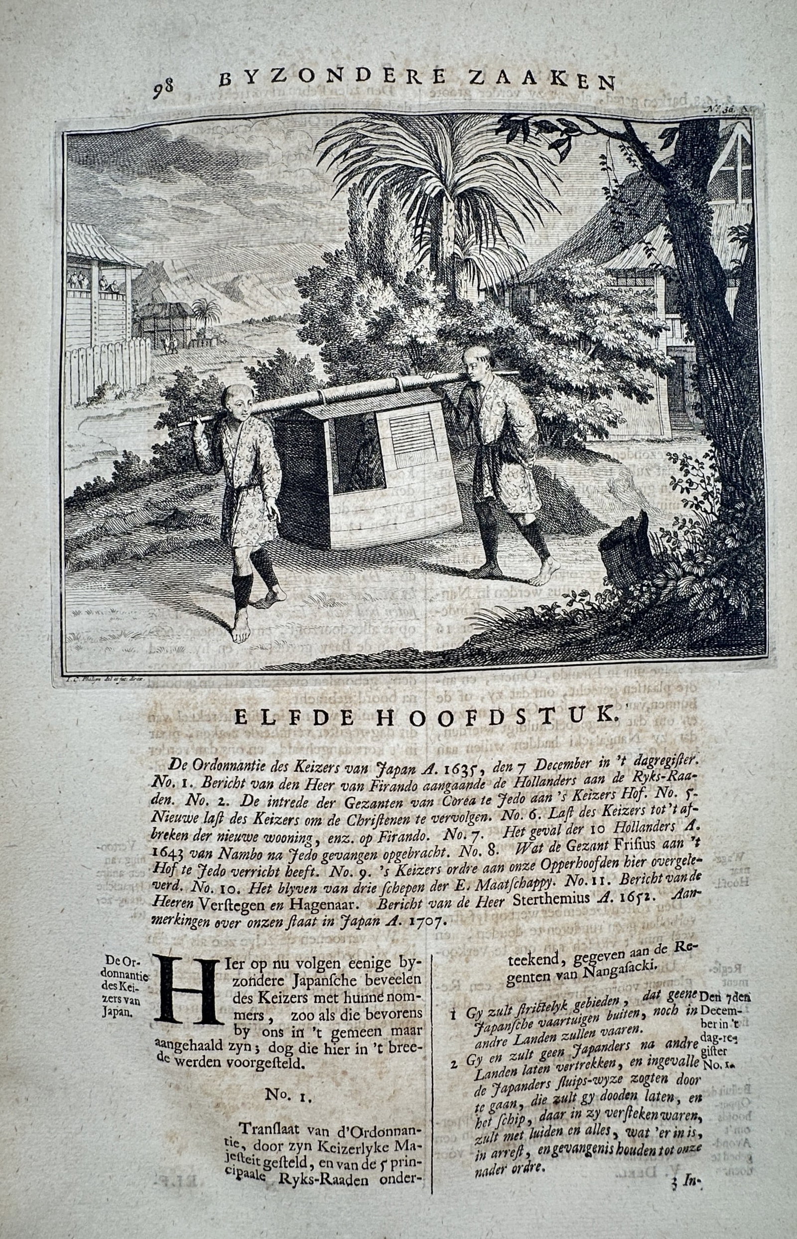 François Valentijn (1666-1727) – View of a Japanese Palanquin – Engraving (1724) (1 of 2)
