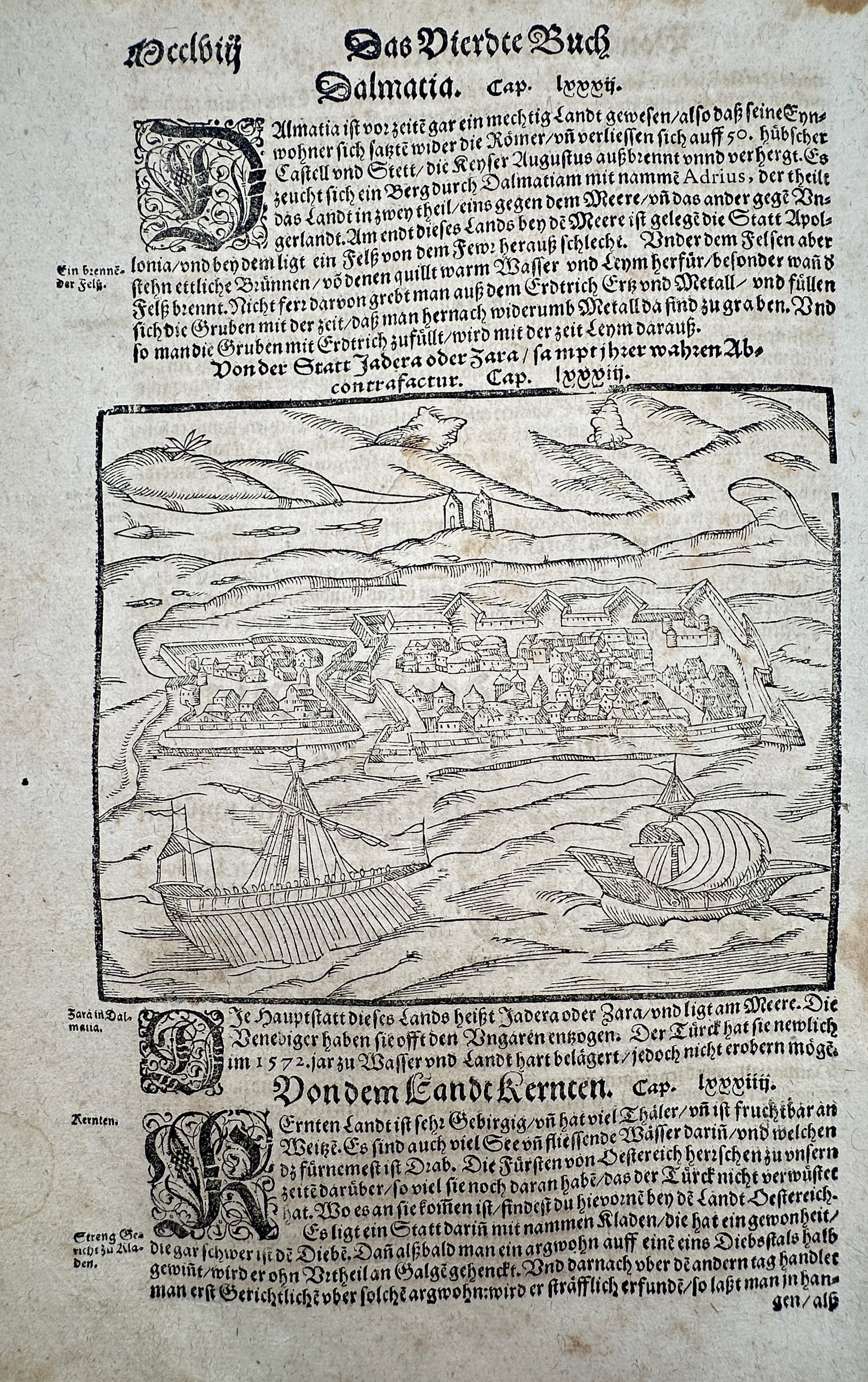 Sebastian Munster (1488-1552) – Map of Zara – Croatia – Woodcut (1550) (1 of 2)
