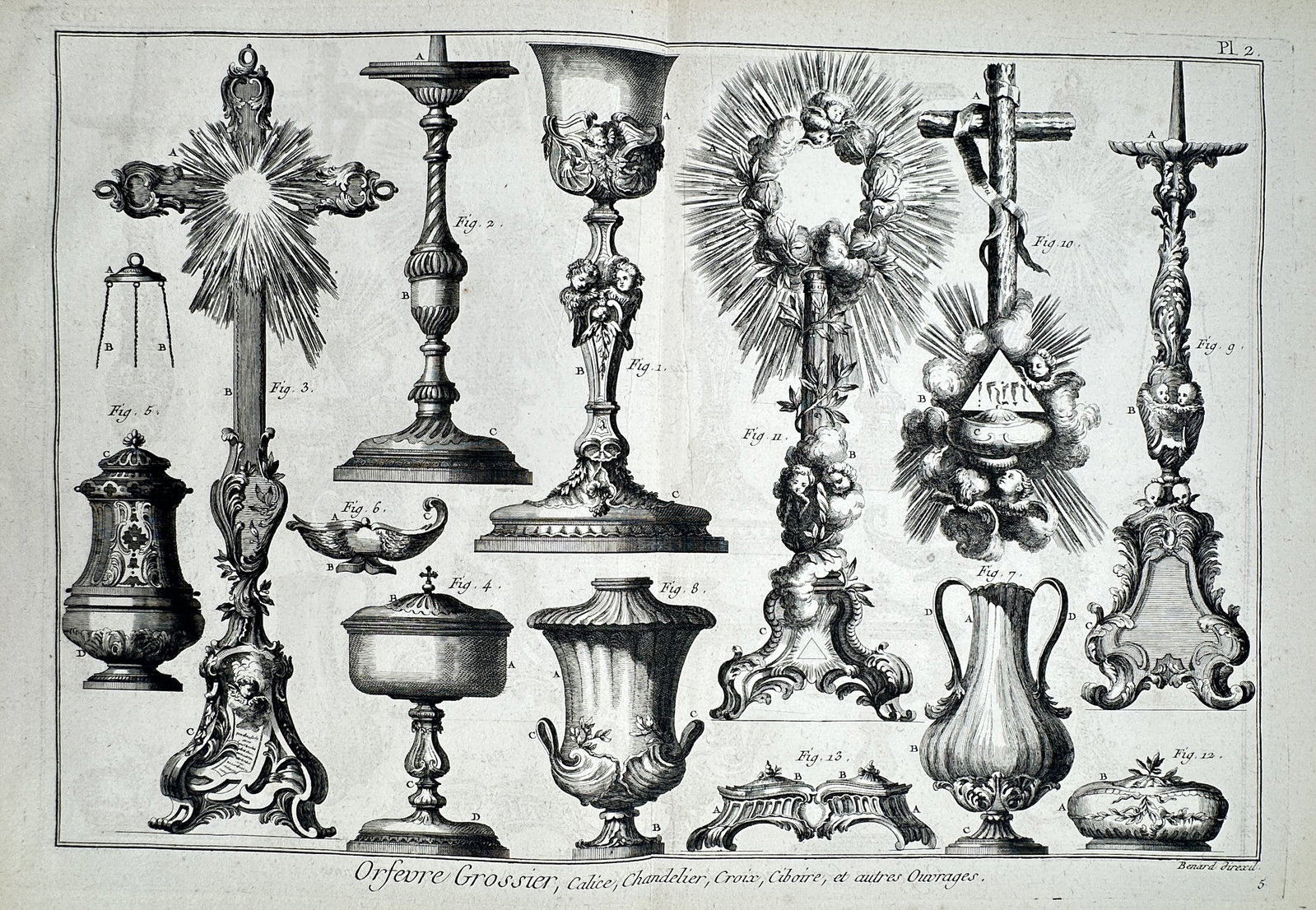 Robert Benard (1734-1777) – View of Ecclesiastical Metalwork – Engraving (1771) (1 of 2)