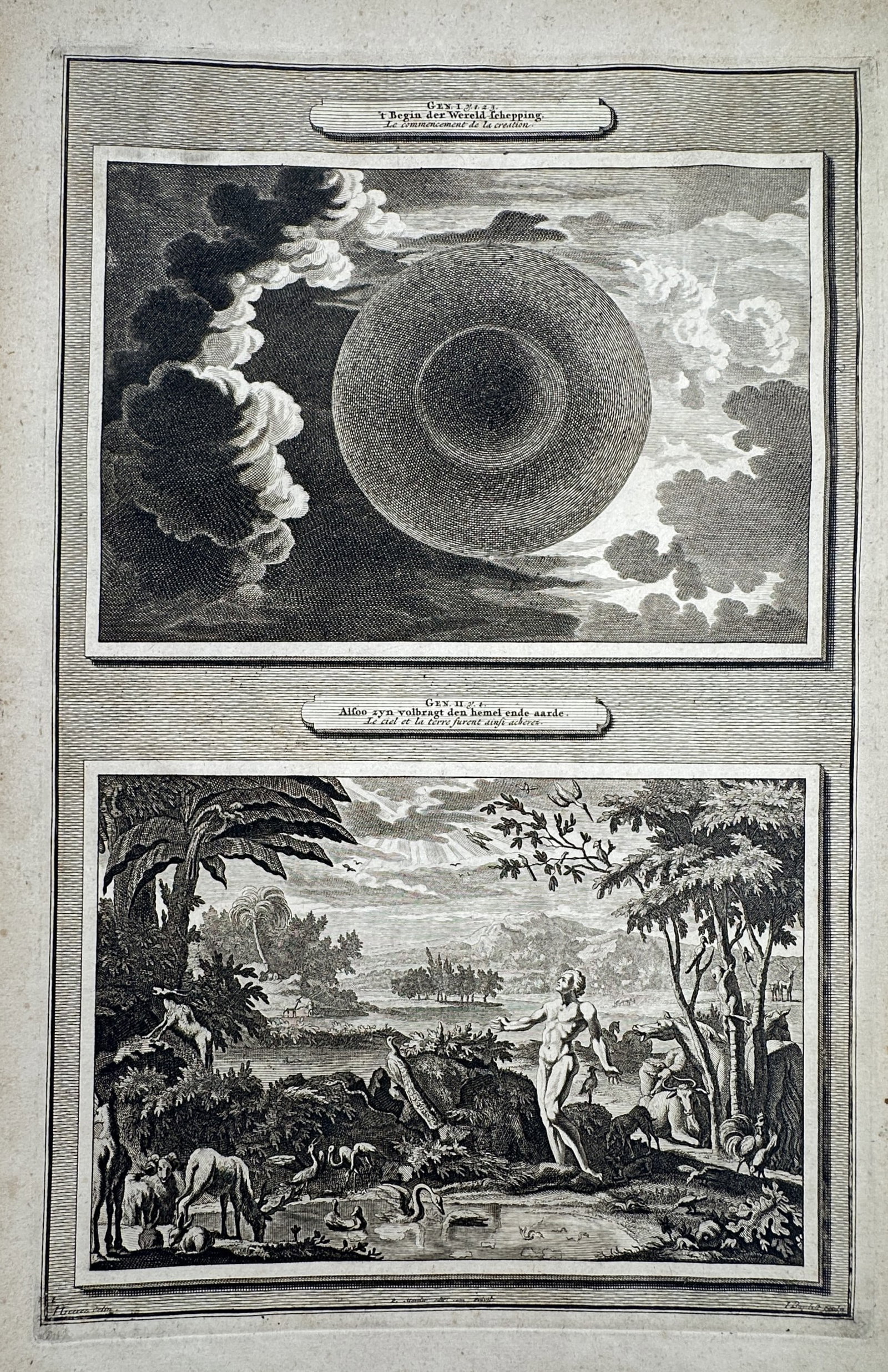 Pieter Mortier – The Creation of the World and the Garden of Eden – Etching (1700) (1 of 2)