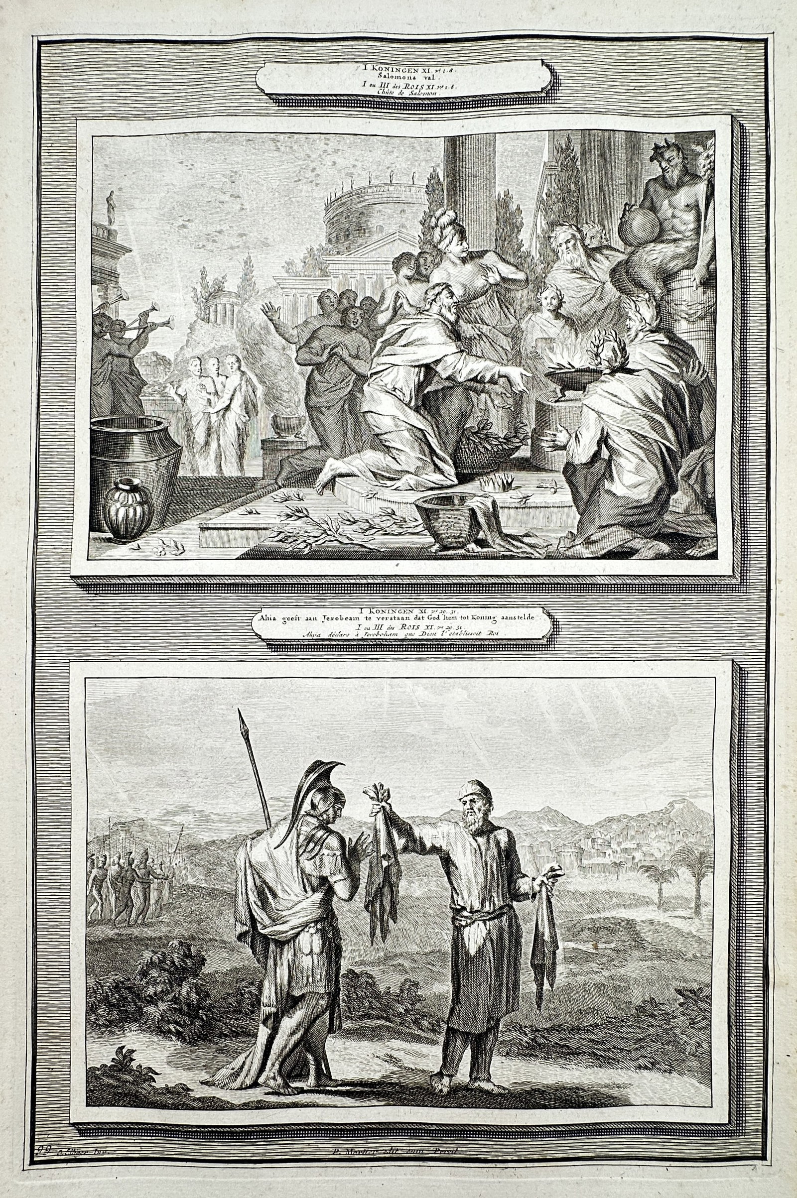 Pieter Mortier – King Solomon’s Idolatry and Ahijah’s Prophecy to Jeroboam – Etching (1700) (1 of 2)