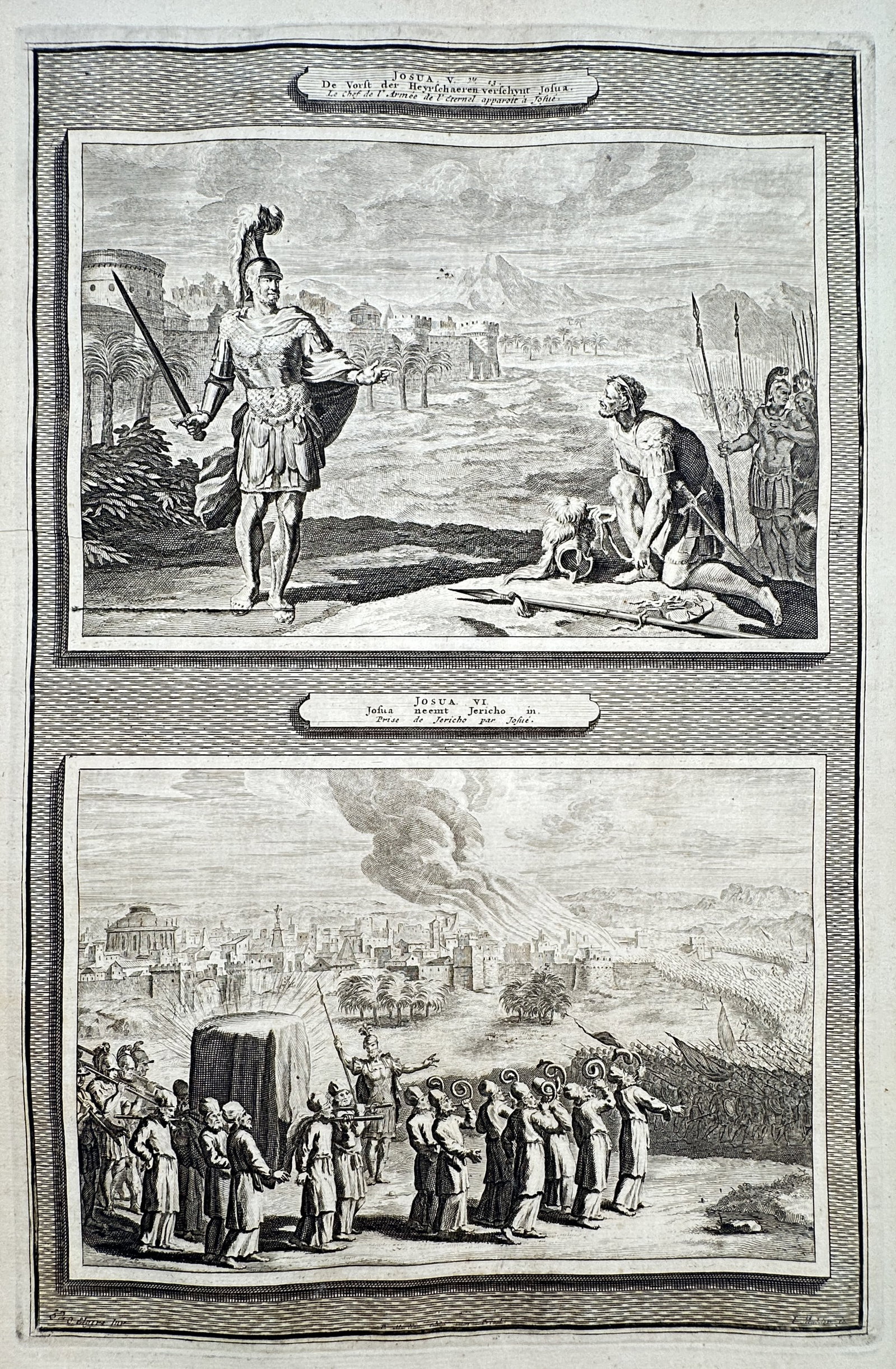 Pieter Mortier – Joshua and the Commander of the Lord’s Army and the Fall of Jericho – Etching (1 of 2)