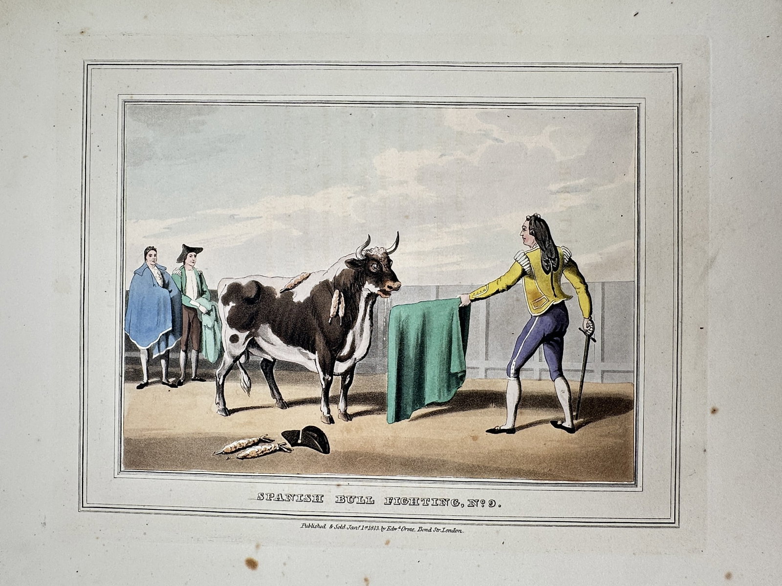 John Heaviside Clark (1771-1863) – Spanish Bull Fighting, No. 9 – Hand-coloured aquatint (1813) (1 of 2)