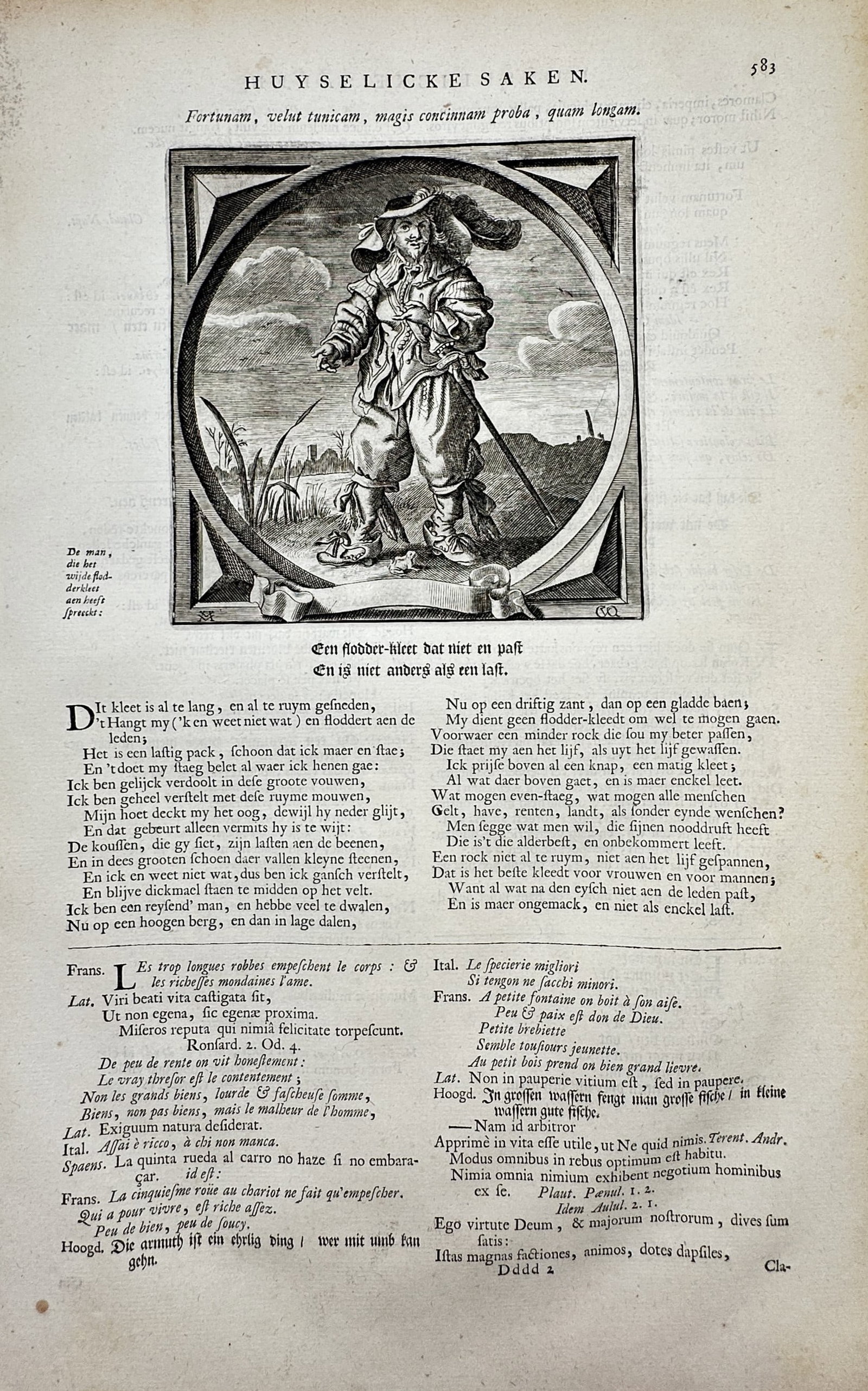 Jacob Cats (1577-1660) – View of a Man in Oversized Clothing – Etching (1627) (1 of 2)