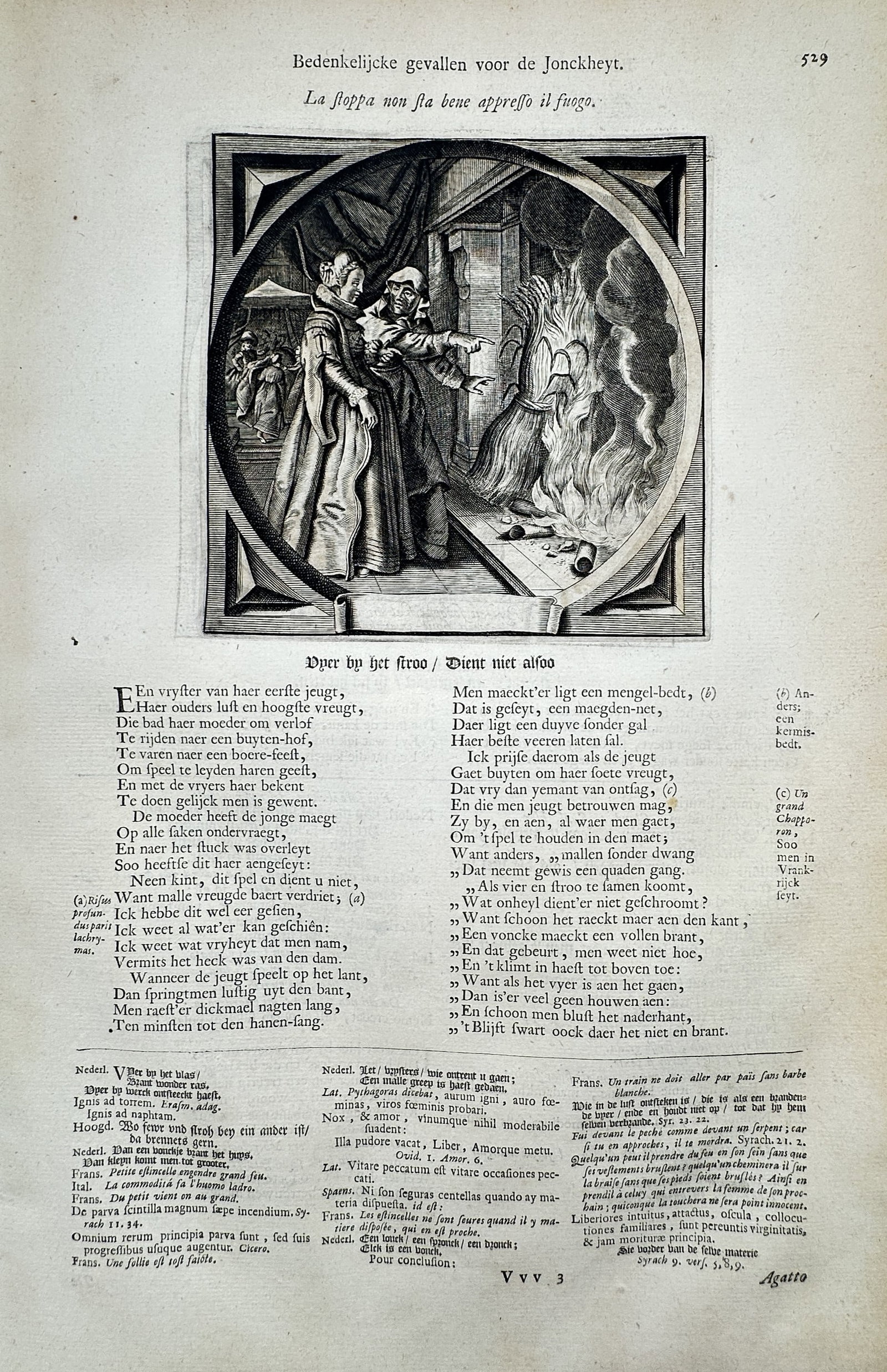 Jacob Cats (1577-1660) – View of a Couple by a Fireplace – Etching (1627) (1 of 2)