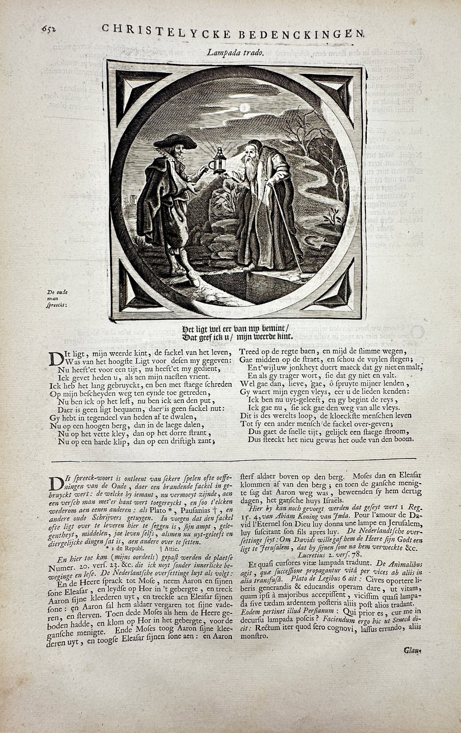 Jacob Cats (1577-1660) – View of a Man Passing a Lantern – Etching (1627) (1 of 2)