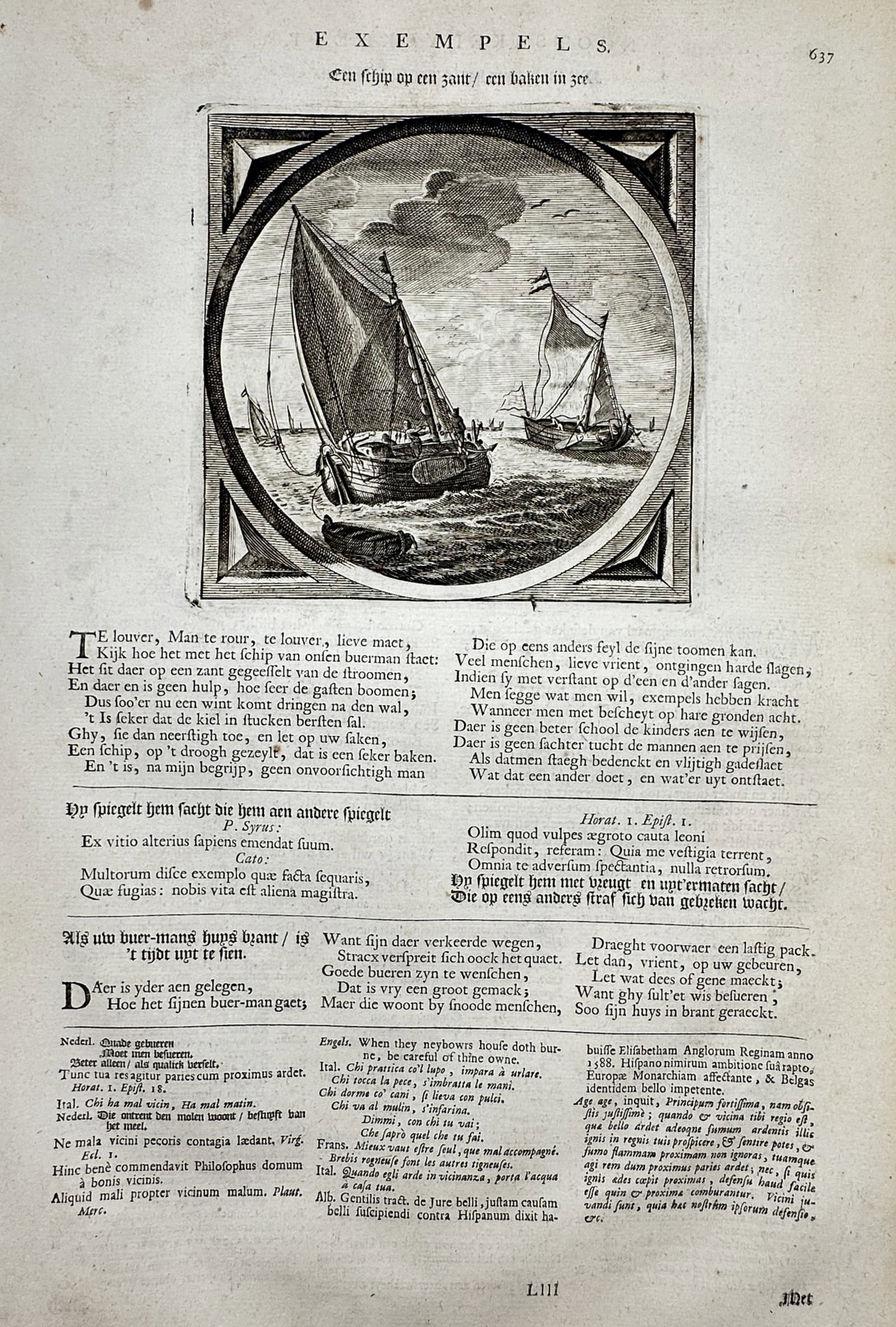 Jacob Cats (1577-1660) – View of Ships at Sea – Etching (1627) (1 of 2)
