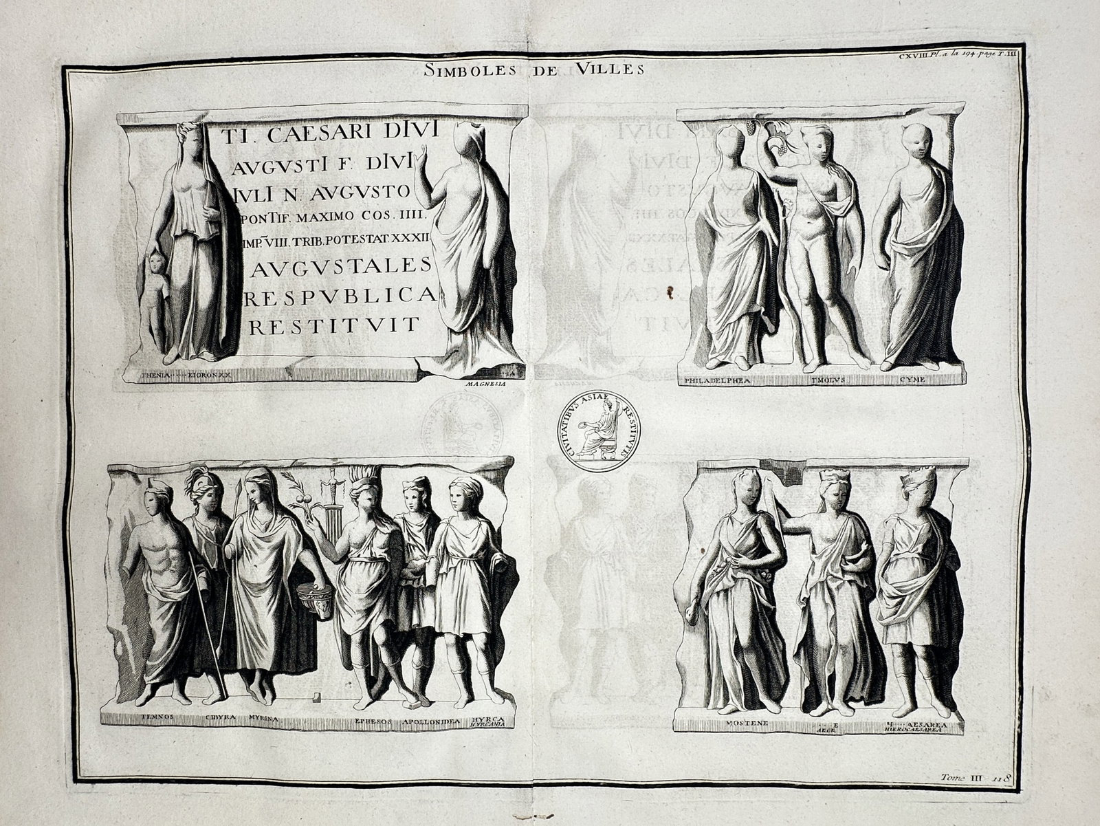 Bernard de Montfaucon (1655–1741) – Symbols of Cities – Copper engraving (1719–1724) (1 of 2)
