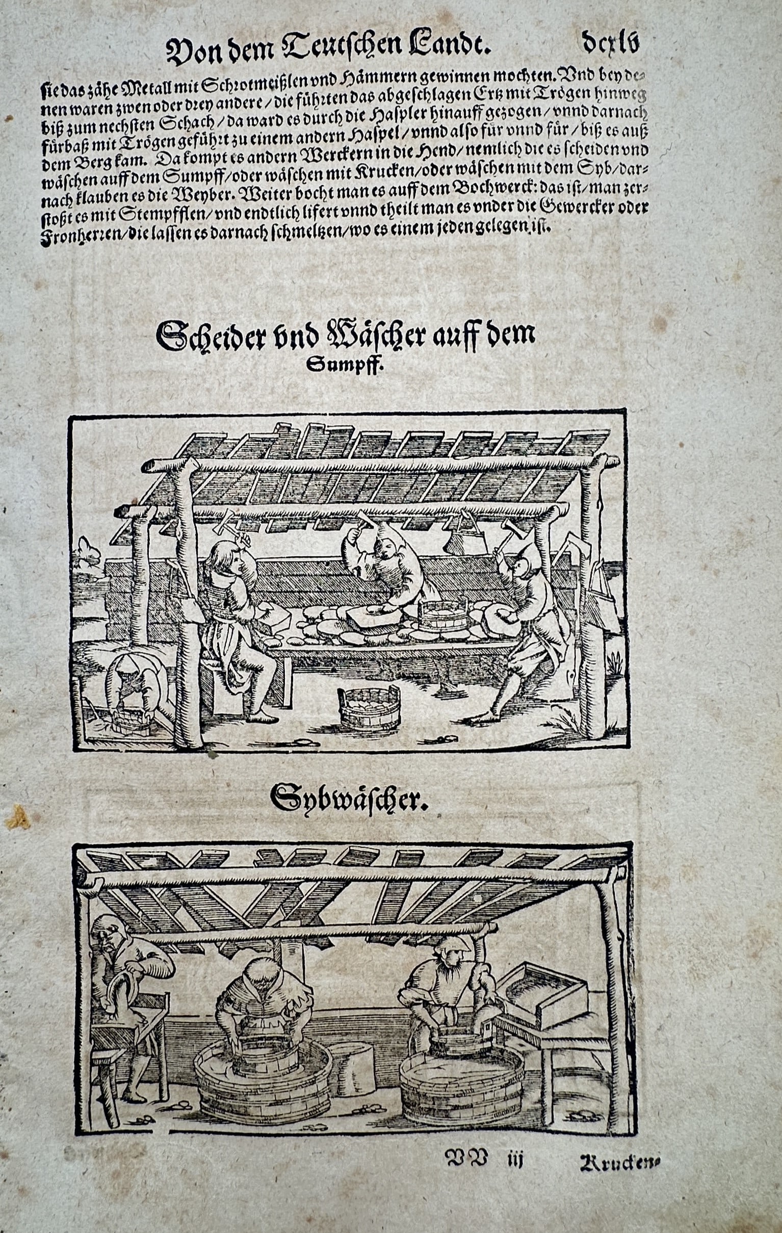 Sebastian Munster (1488–1552) – Mining and Metallurgical Processes – Woodcut (1550) (1 of 2)
