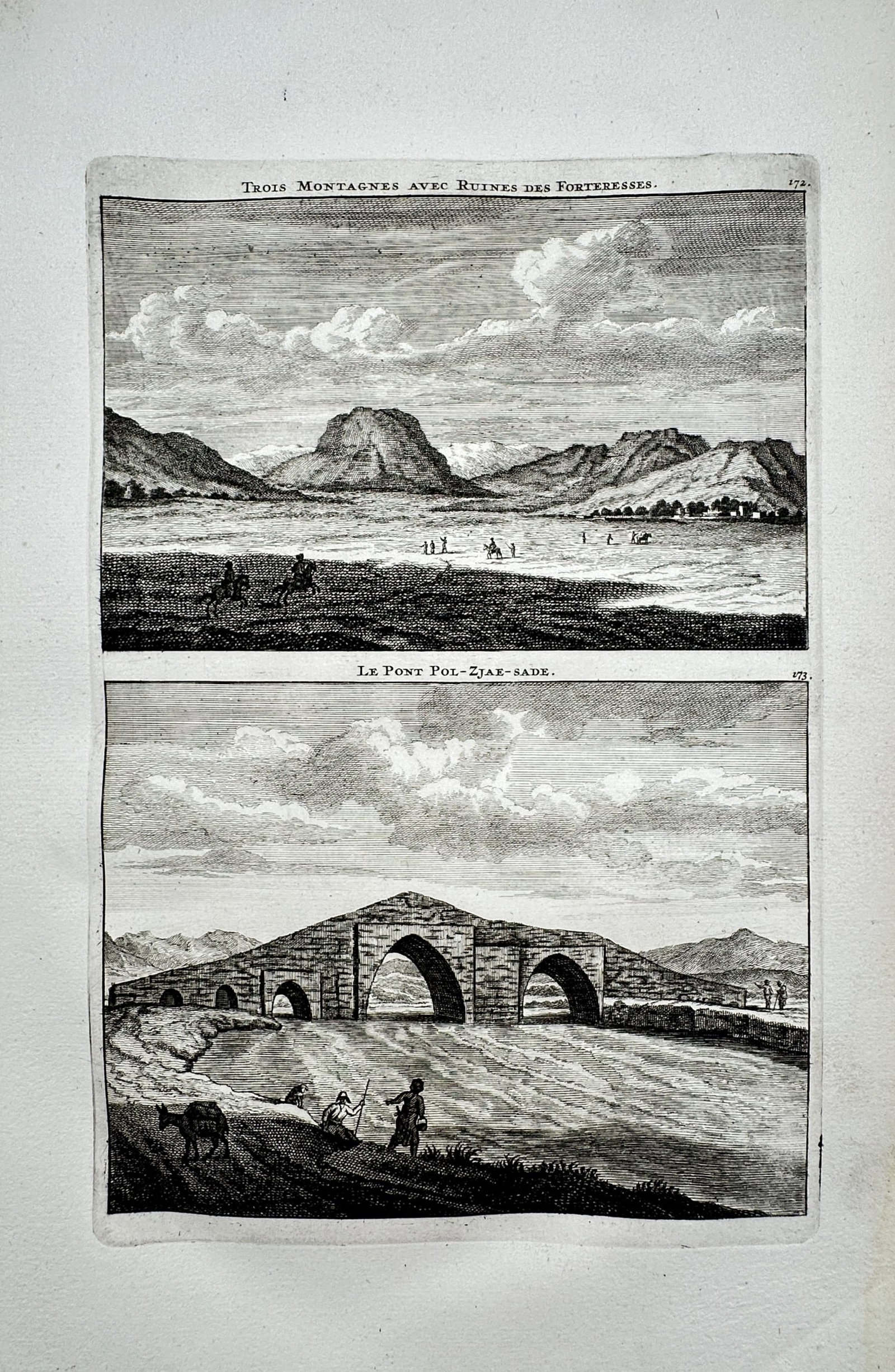 Cornelis de Bruyn – Views of Three Mountains and the Pol-Ziae-Sade Bridge – Engraving (1698) (1 of 2)