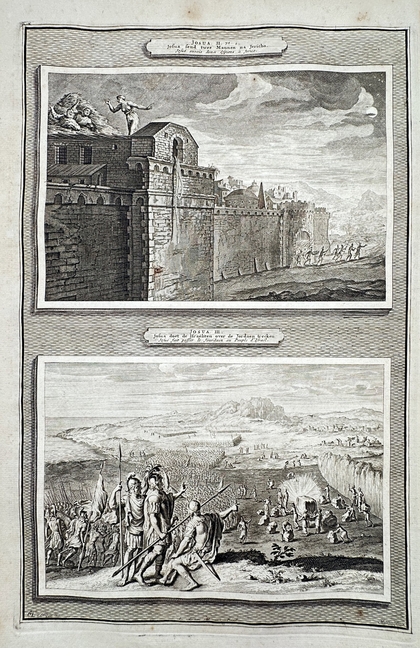 Pieter Mortier (1661–1711) – The Spies in Jericho and the Crossing of the Jordan – Etching (1 of 2)