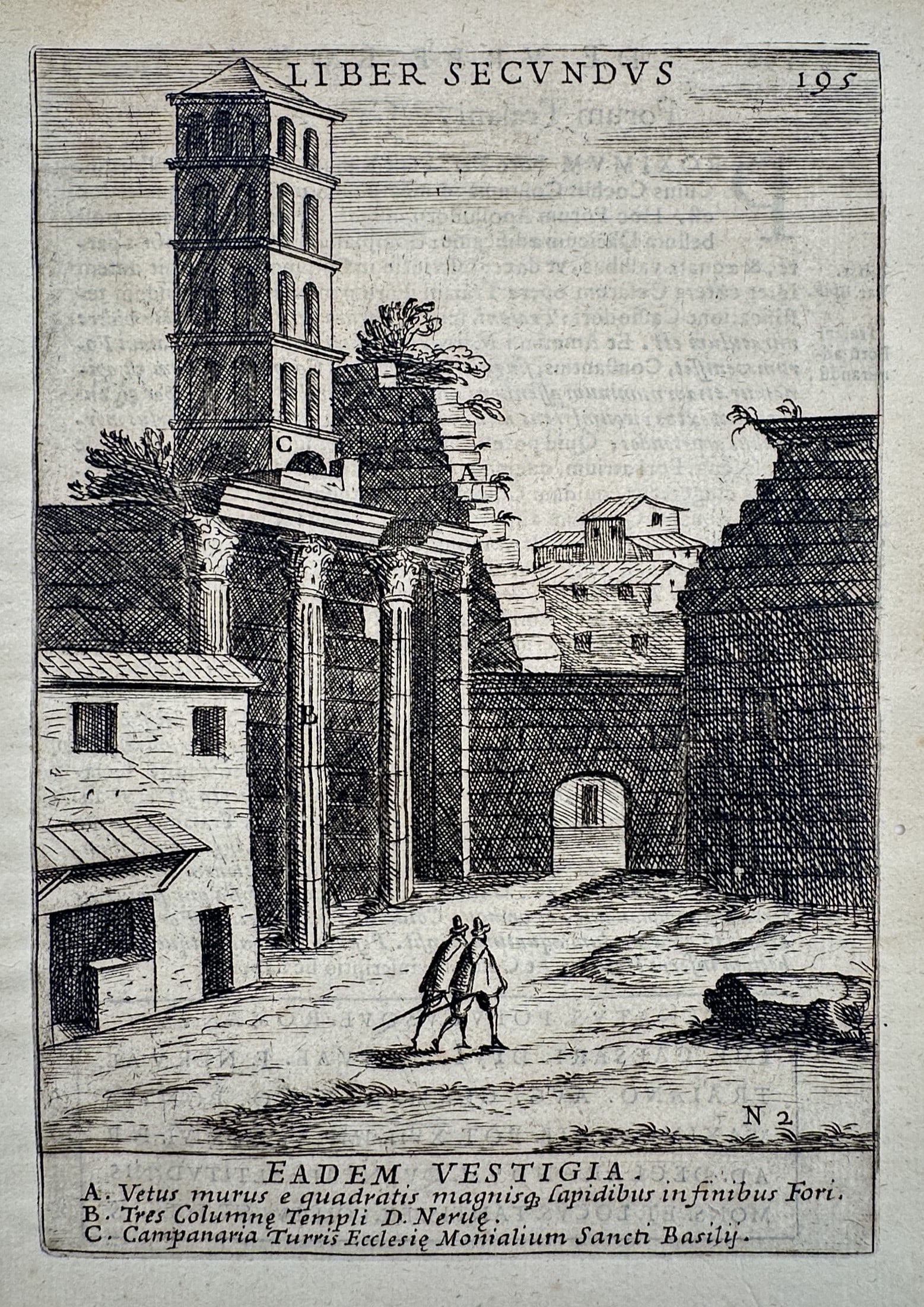 Alessandro Donati – View of the Forum of Nerva and the Tower of San Basilio – Etching (1633) (1 of 2)