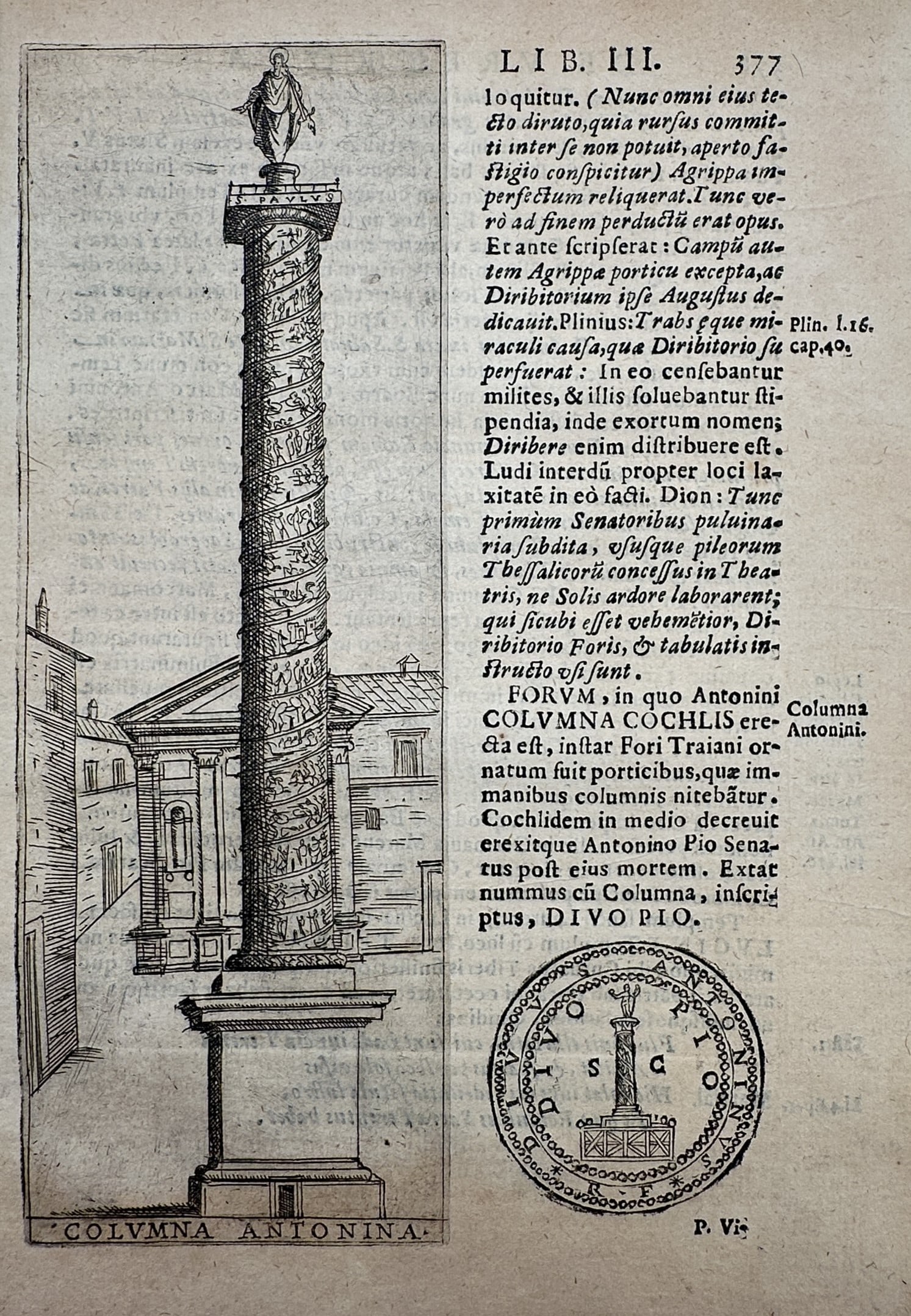 Alessandro Donati – View of the Column of Marcus Aurelius – Etching (1633) (1 of 2)
