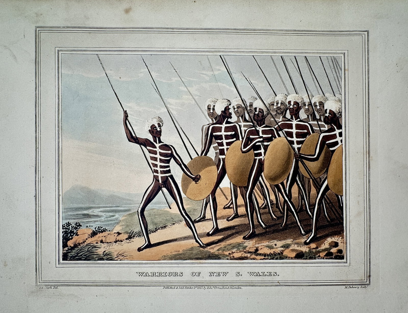 John Heaviside Clark (1771–1863) – Warriors of New S. Wales – Hand-coloured aquatint (1813) (1 of 2)