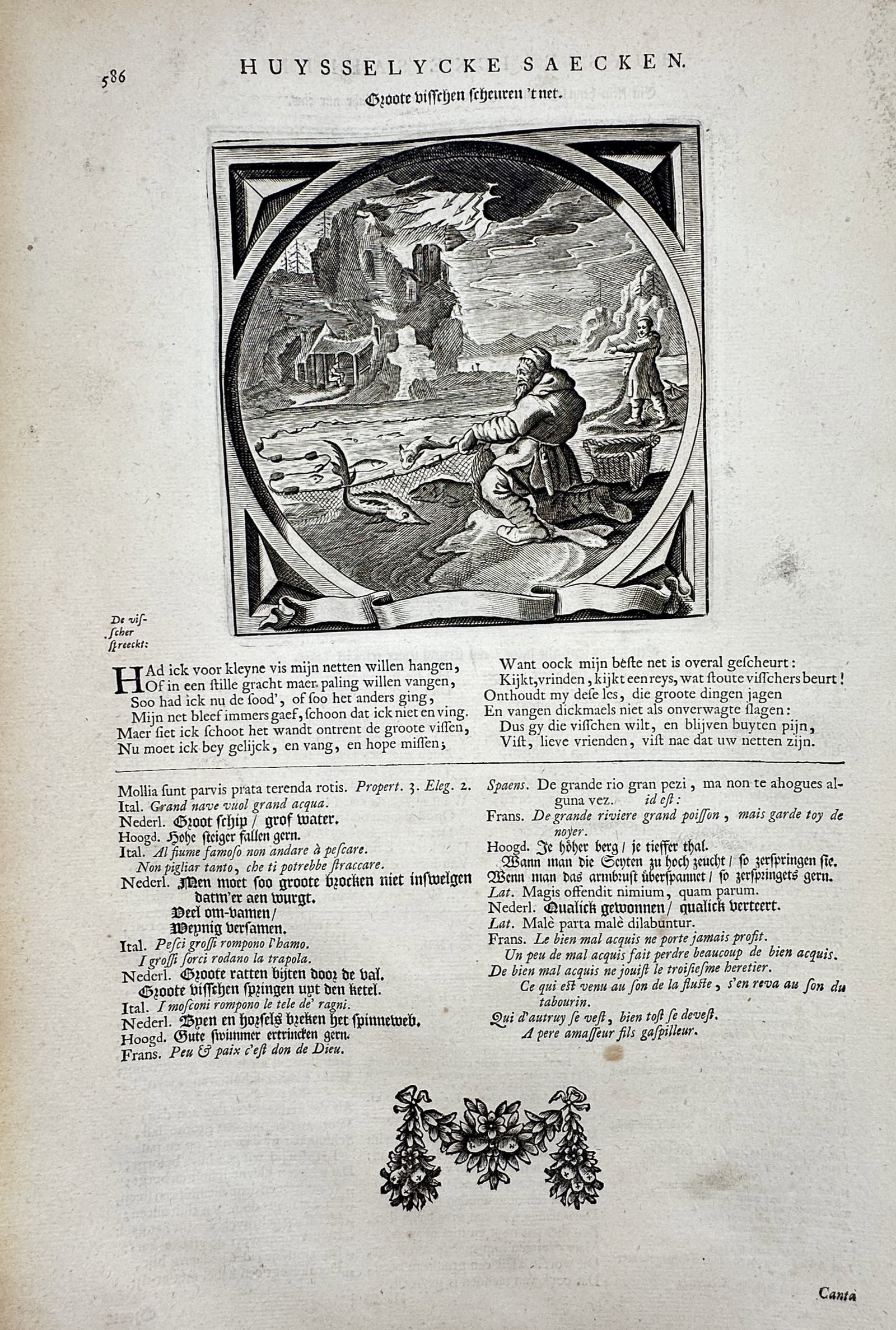 Jacob Cats (1577–1660) – Emblem of the Fisherman and Torn Nets – Etching (1627) (1 of 2)