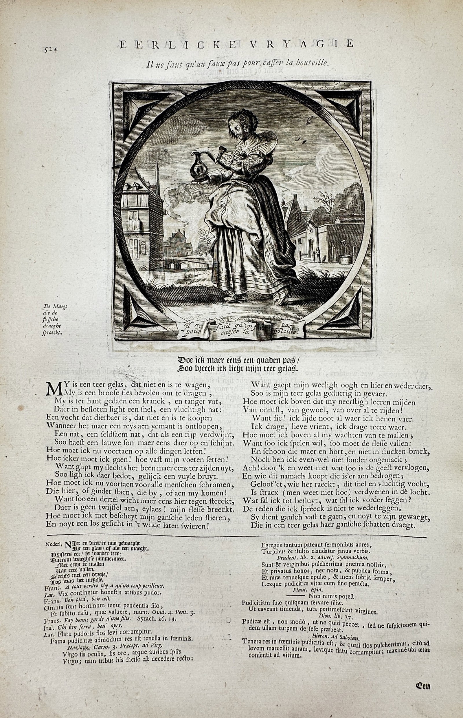 Jacob Cats (1577–1660) – Emblem of the Maiden and the Fragile Glass – Etching (1627) (1 of 2)