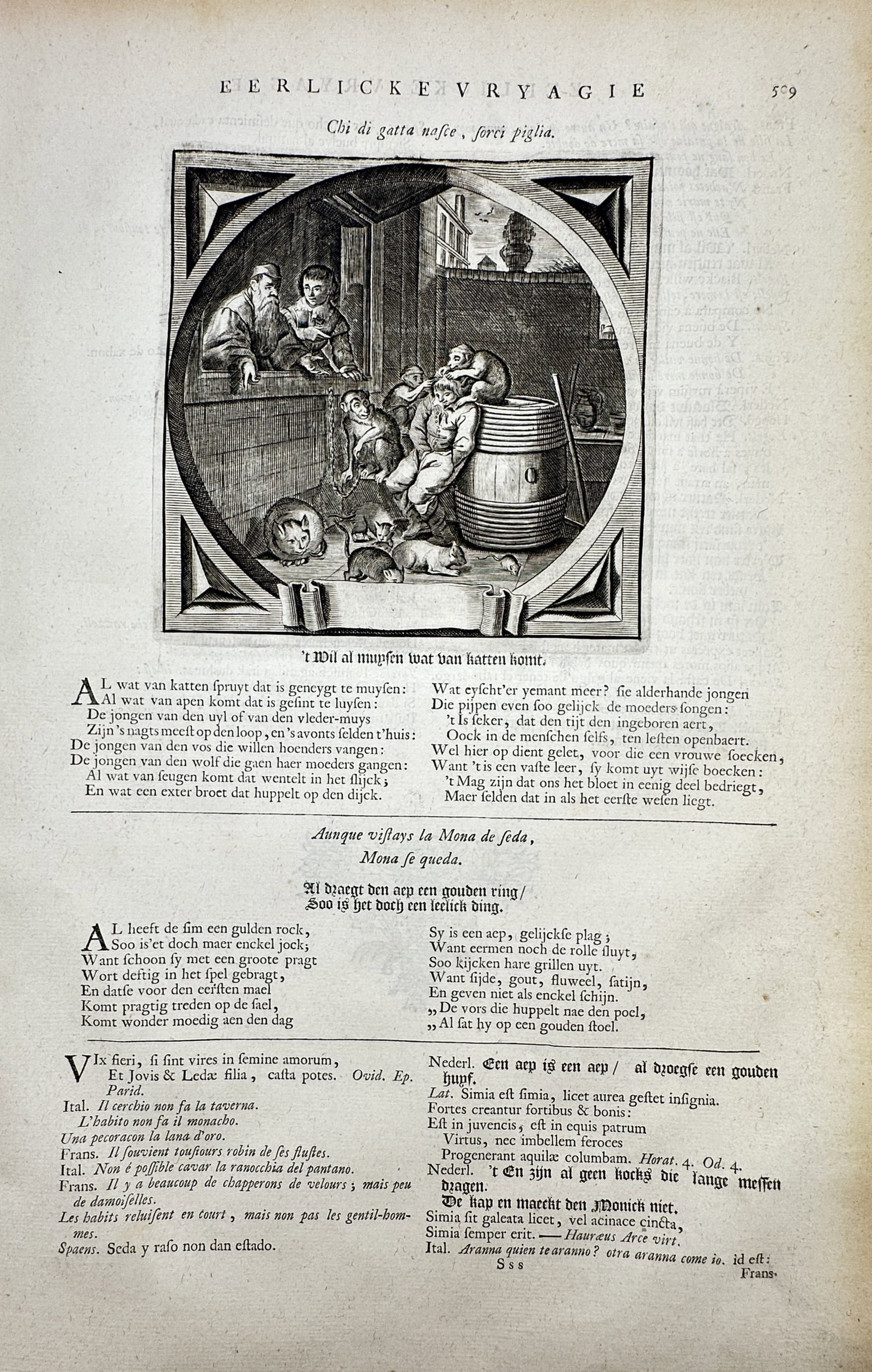 Jacob Cats (1577–1660) – Emblem of the Monkey and the Golden Ring – Etching (1627) (1 of 2)