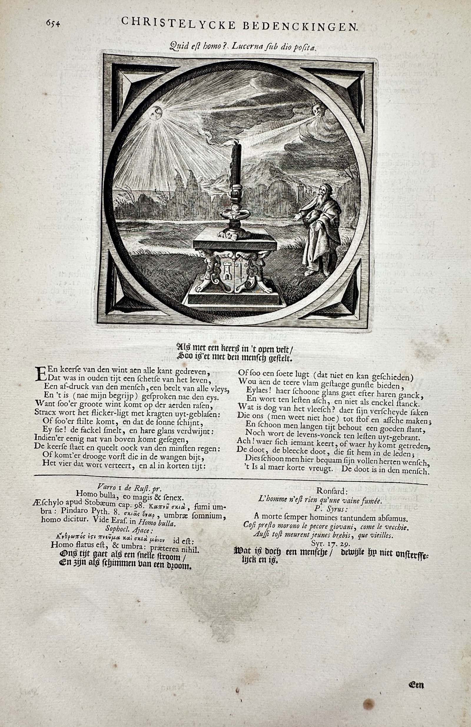 Jacob Cats (1577–1660) – Emblem of the Candle in the Wind – Etching (1627) (1 of 2)