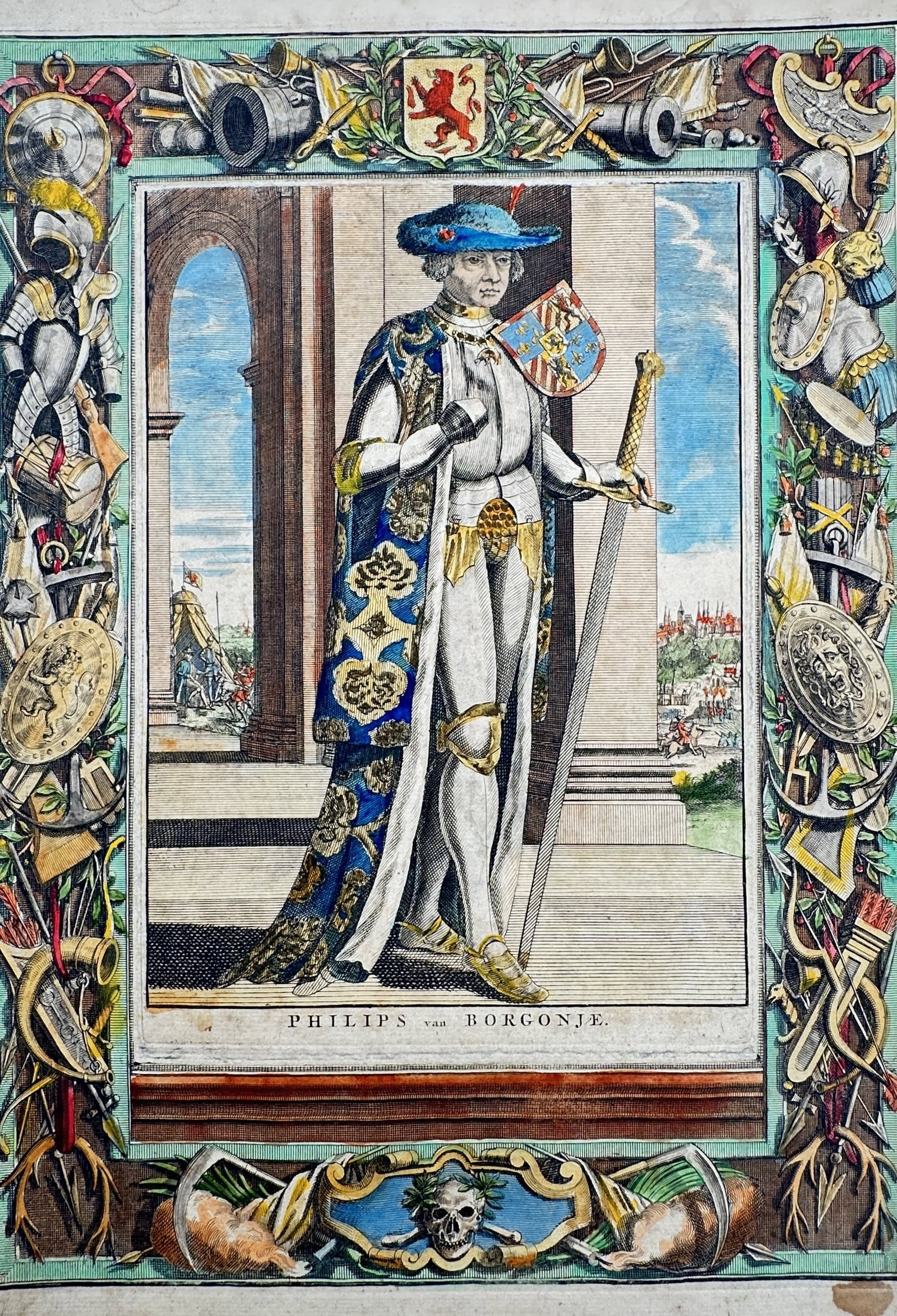 François Halma – Portrait of Philips van Borgonje – Hand-coloured engraving (1725) (1 of 2)